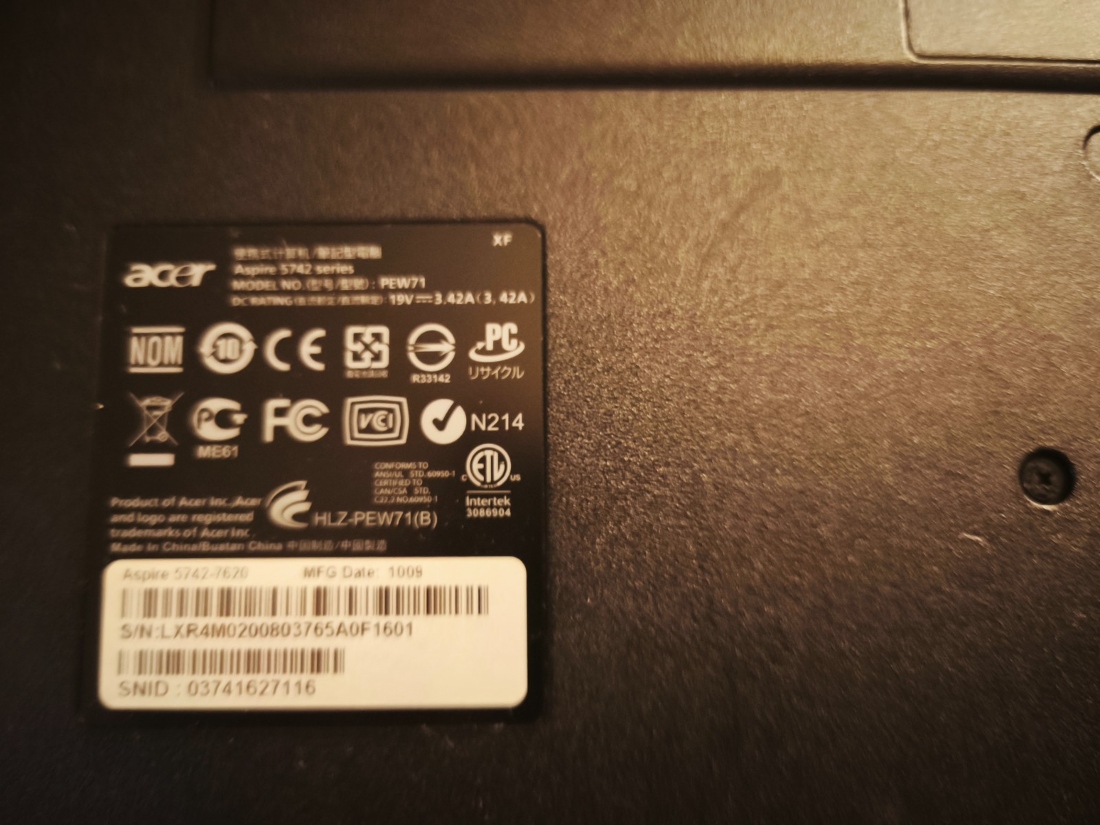 ACER Aspire 5742 Series PEW71 Parts only