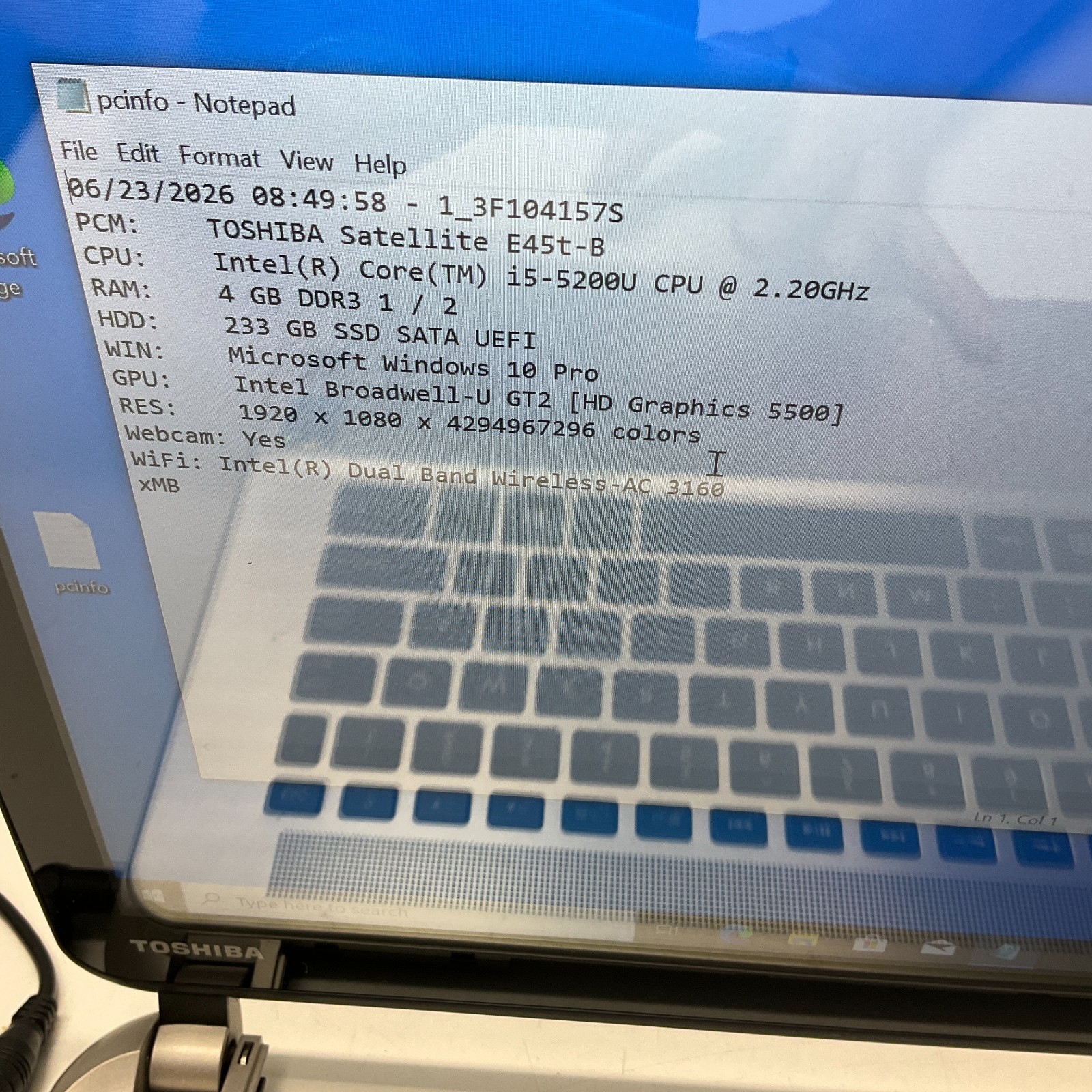 Toshiba Satellite E45t-B i5-5200U 2.20 Ghz 4GB 250GB SSD Win 10 Laptop NO BATT