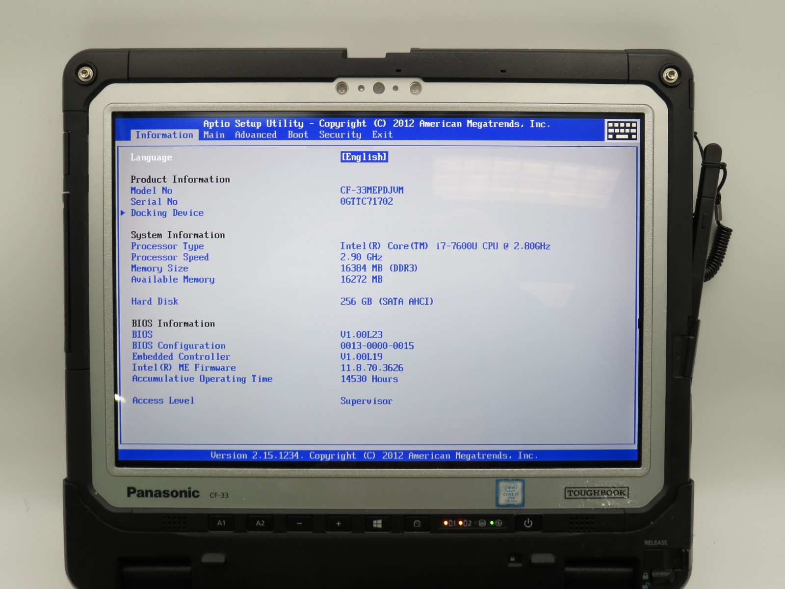 Panasonic CF-33 Toughbook i7-7600U@2.8 | 16/256GB SSD | 12″ Touch | No OS/AC