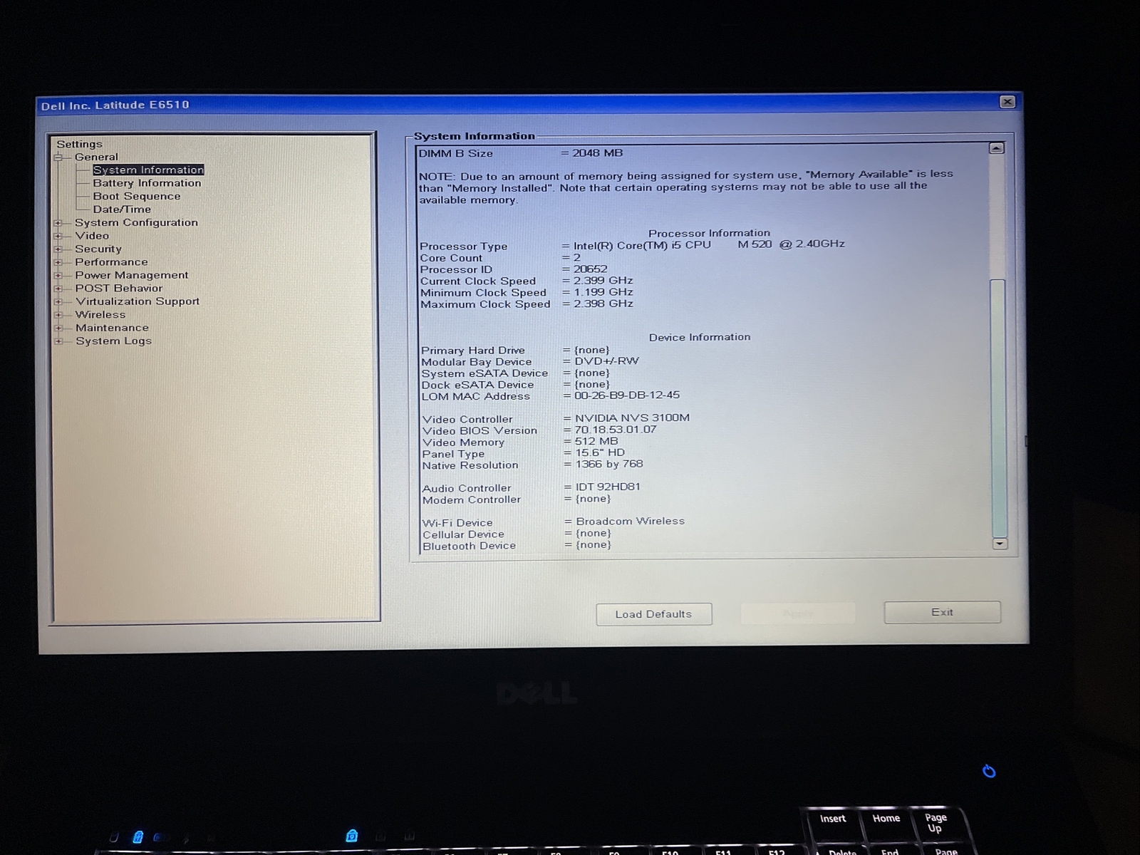 Dell Latitude E6510 Intel Core i5 M 540 2.53GHz 4GB No HDD Nvidia NVS 3100M