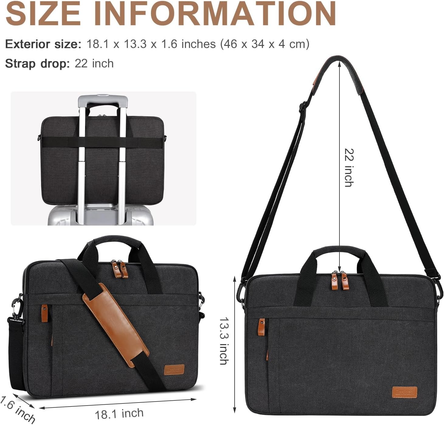 Laptop Bag 17-17.3 Inch, Water-resistant Canvas Laptop Case Slim Laptop Sleeve