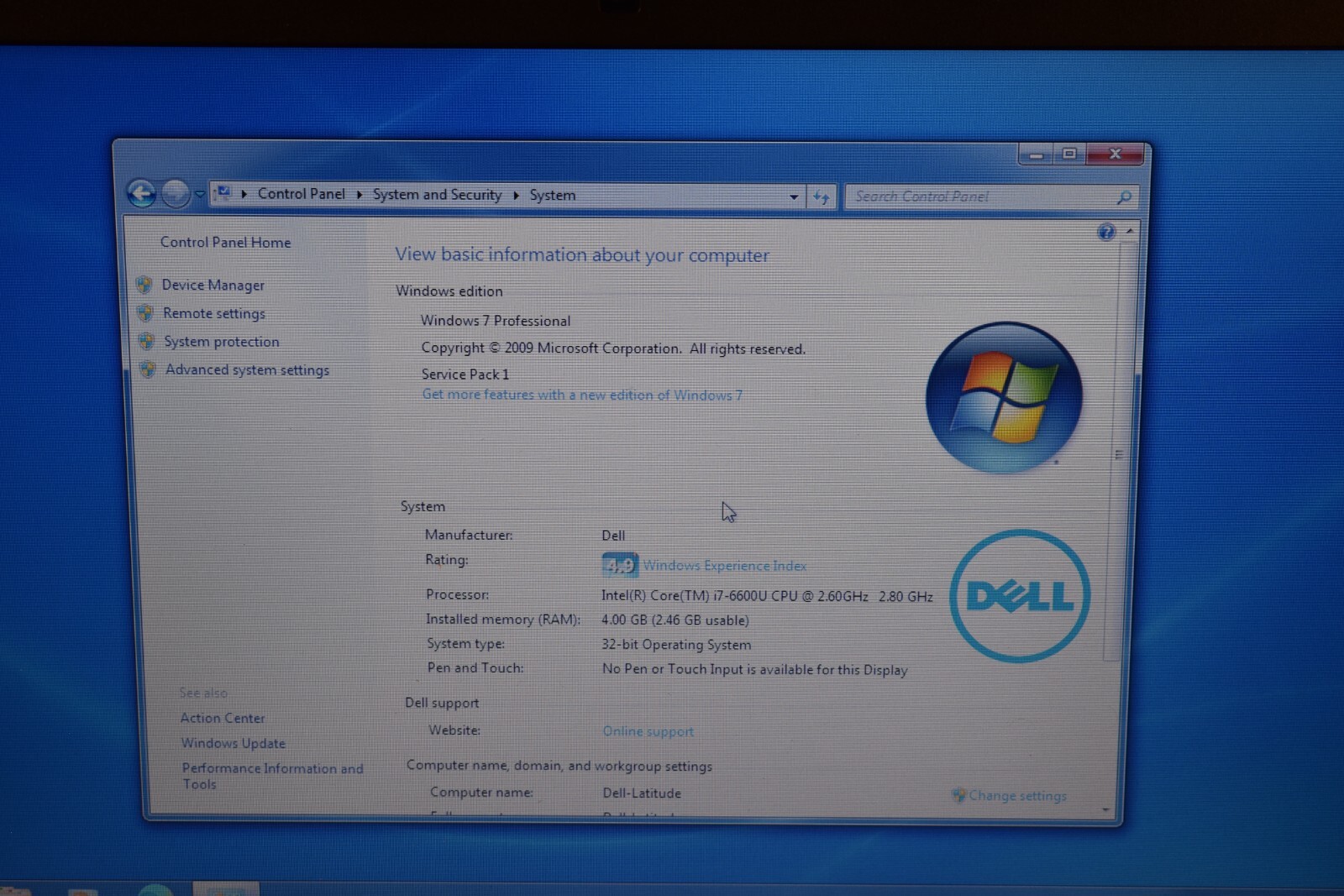 Dell Latitude E7470 Ultrabook Intel Core i7-6600U 128GB SSD Windows 7 Pro 32-bit