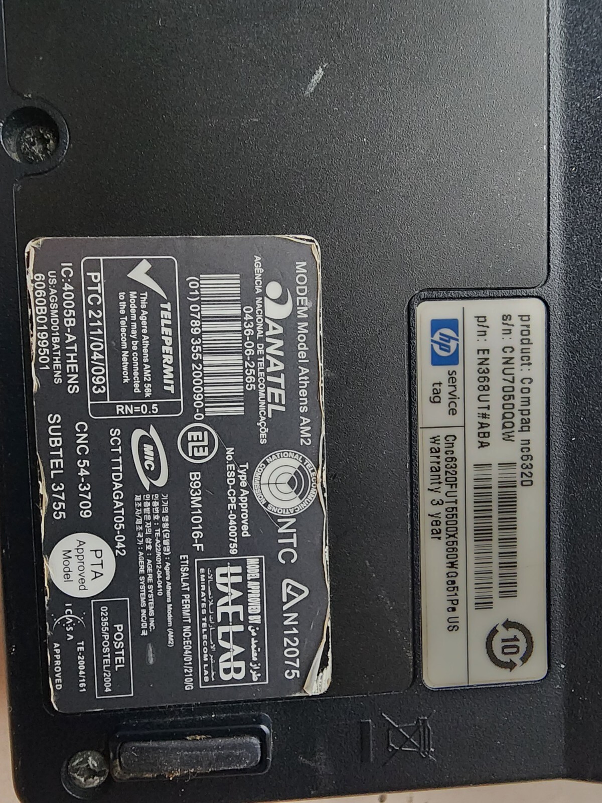 HP Compaq NC6320 Core 2 Duo T5500@1.66ghz No Hdd No Ram