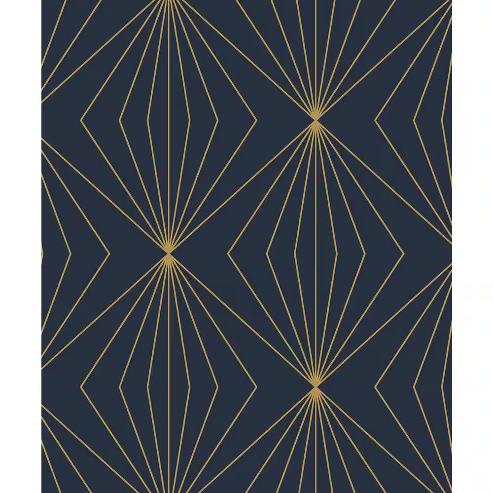 57.5 Sq. Ft. Dark Blue & Metallic Gold Gem Geometric Pre-Pasted Paper Wallpaper