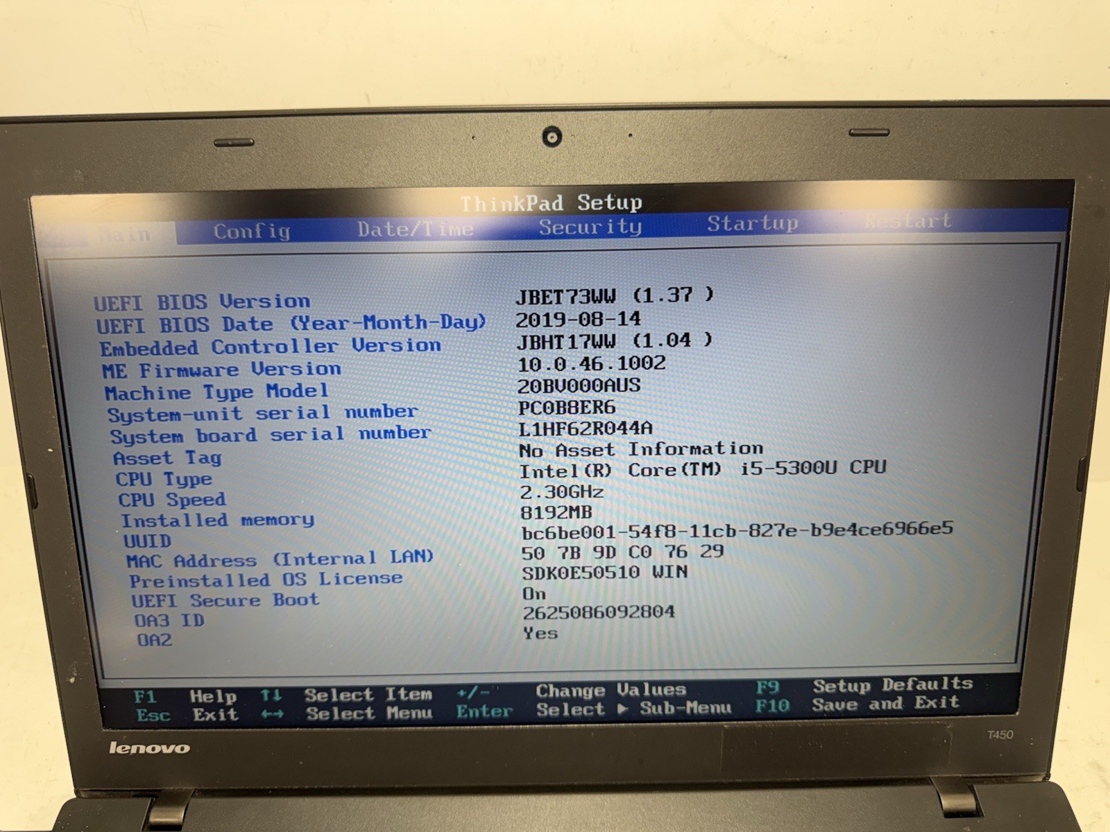 Lenovo ThinkPad T450 14″ Laptop Intel i5-5300U 8GB RAM (NO HDD)