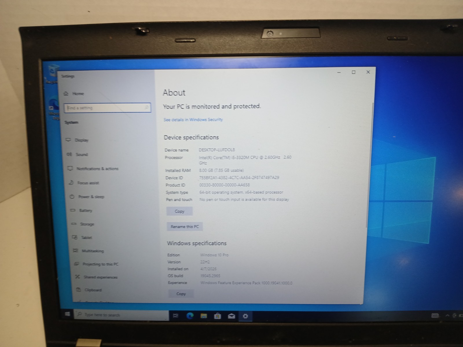 Lenovo ThinkPad T530 INTEL CORE i5-3320M 2.60 GHz 8GB 50GB HDD Win 10 #97