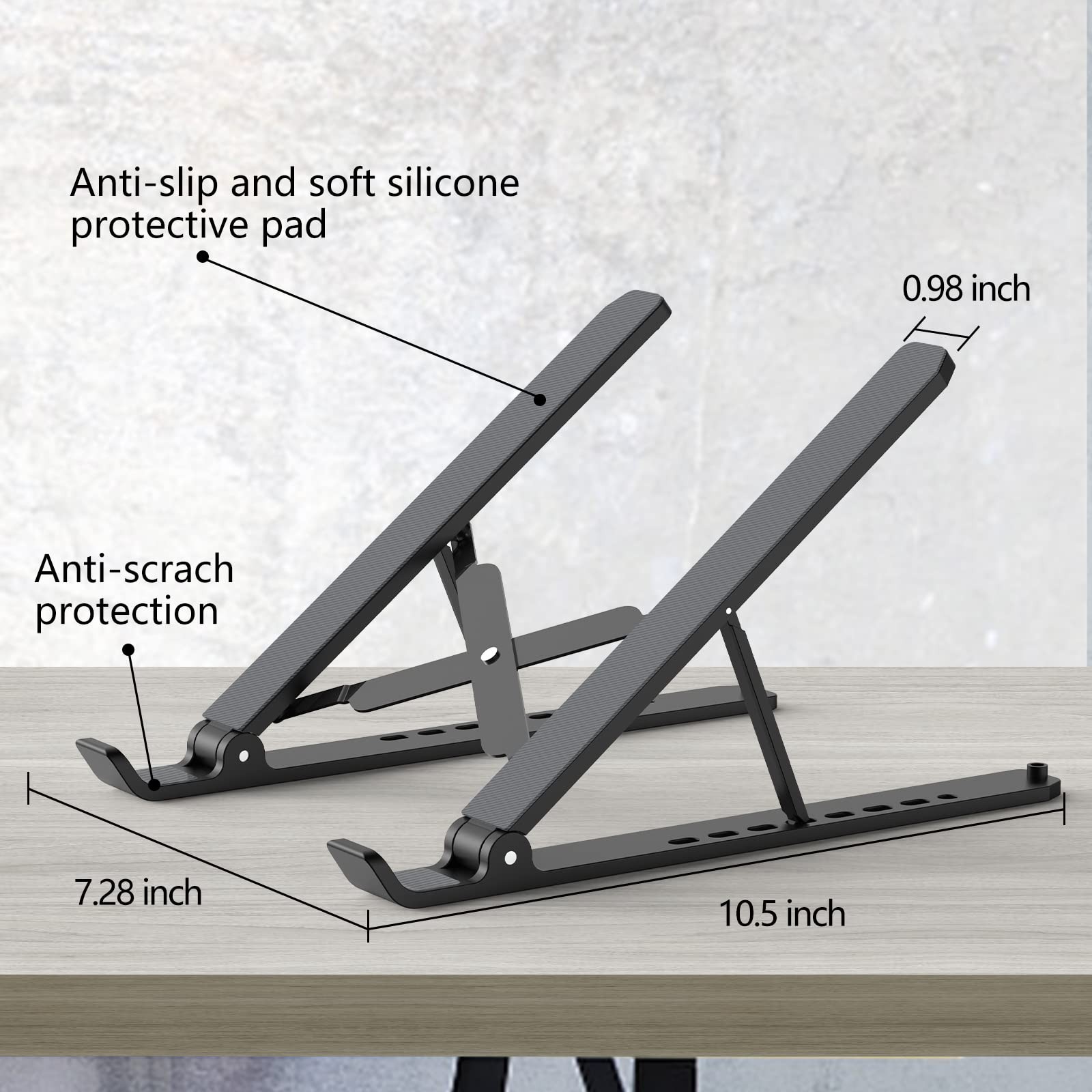 Tonmom Laptop Stand for Desk, Adjustable Laptop Riser ABS+Silicone Foldable Port