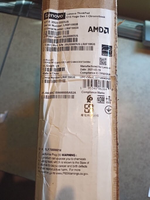 LENOVO THINKPAD C13 YOGA G1 CHROMEBOOK 20UX0003US 13.3″ AMD 16GB/256GB – PART