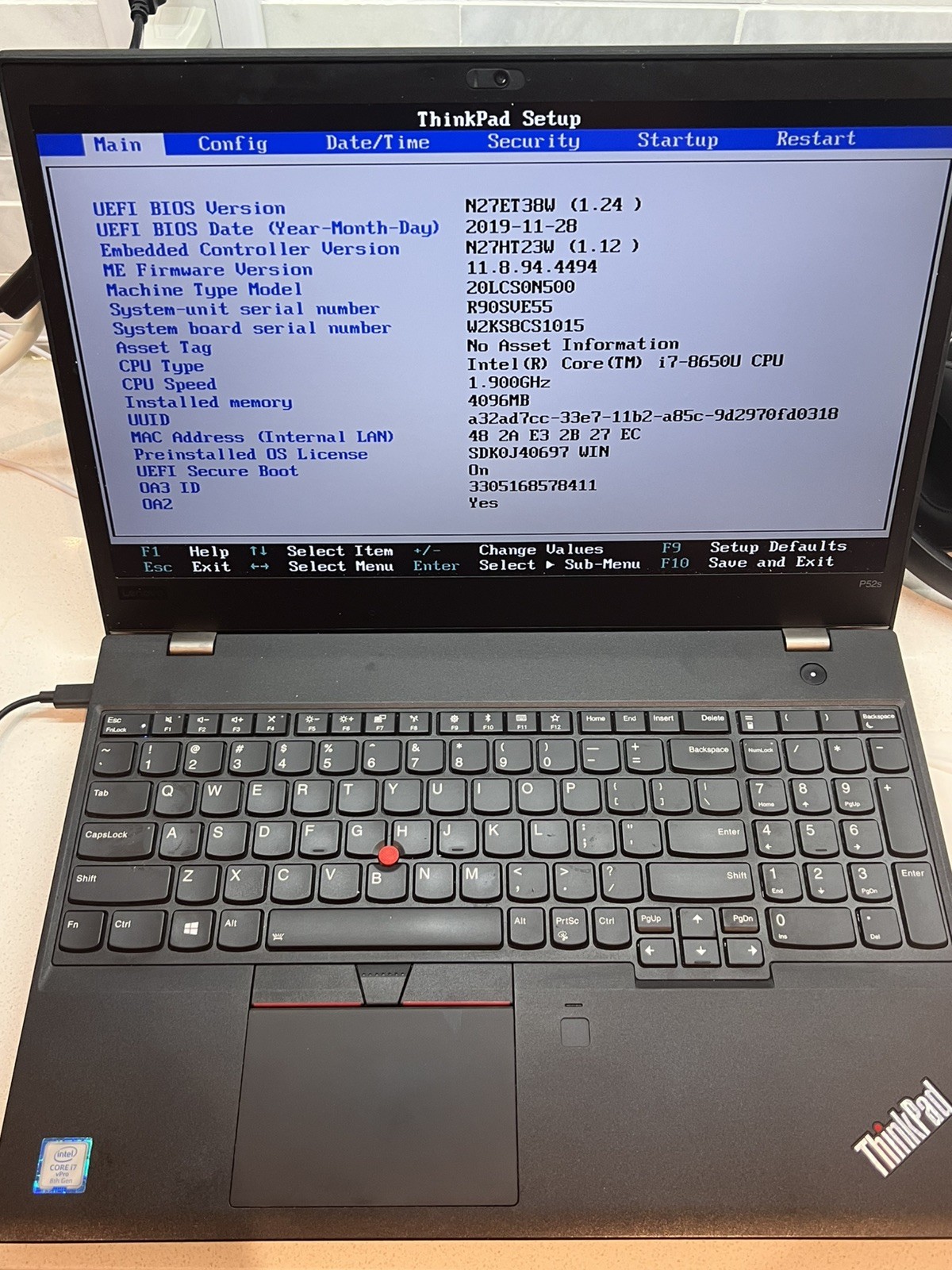 Lenovo ThinkPad P52s Used 15.5″ i7-8650U, 4GB RAM, Quadro P500 GPU, No OS/NVME