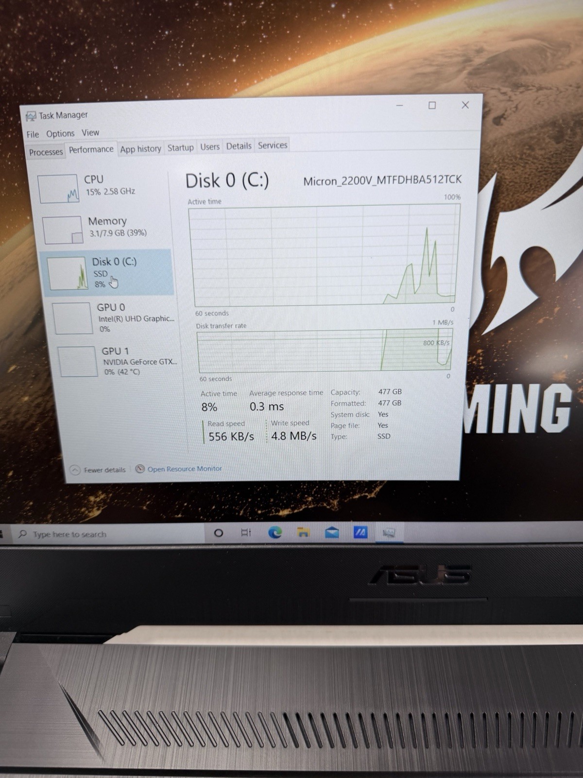 ASUS TUF FX505G 15.6 inch Intel Core i7 9th Gen 2.6GHz 8GB RAM 512 GB SSD (READ)