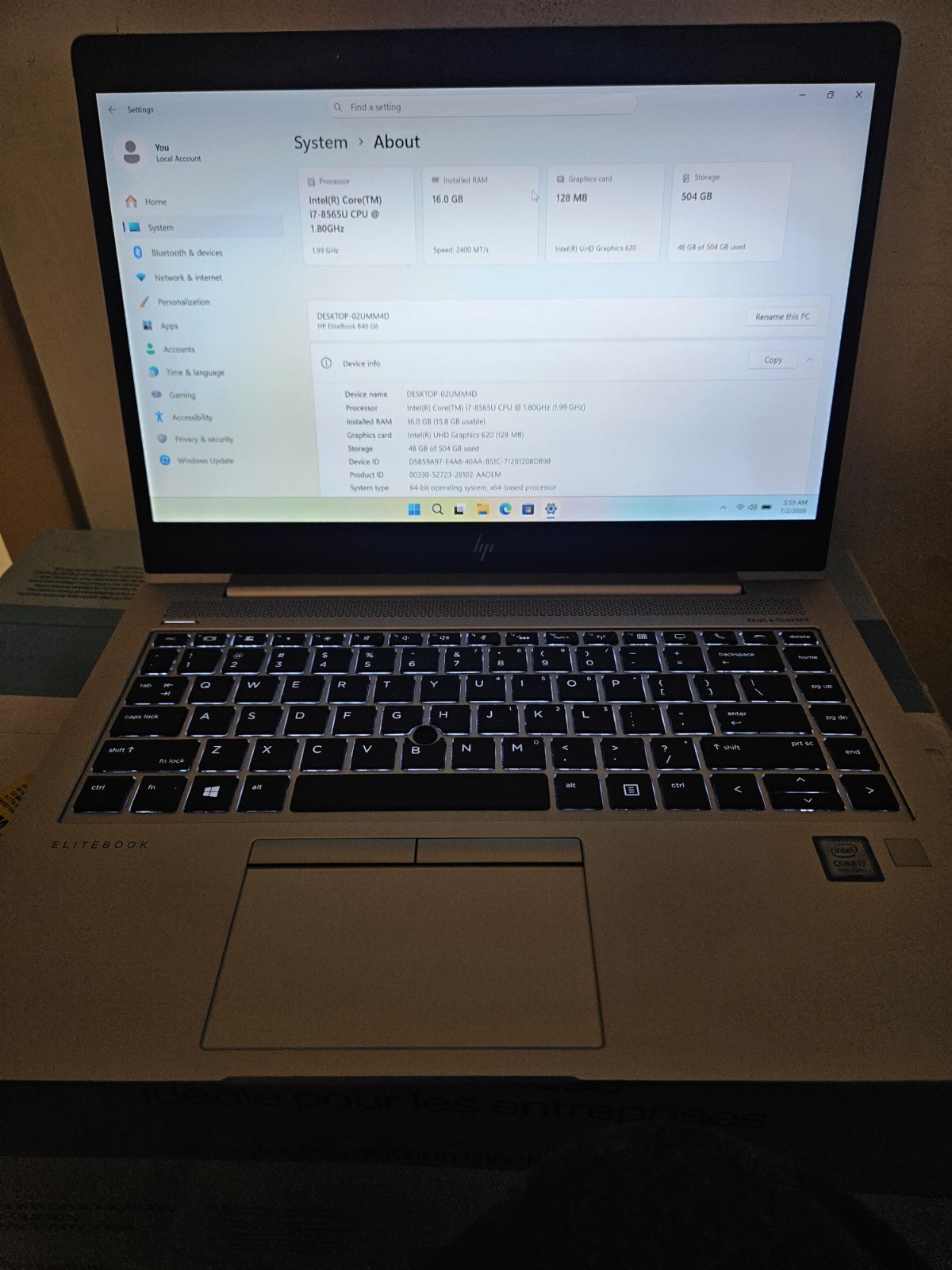HP EliteBook 840 G6 14″ FHD i7-8565U @ 1.8GHz 16GB 512GB *Grade A*