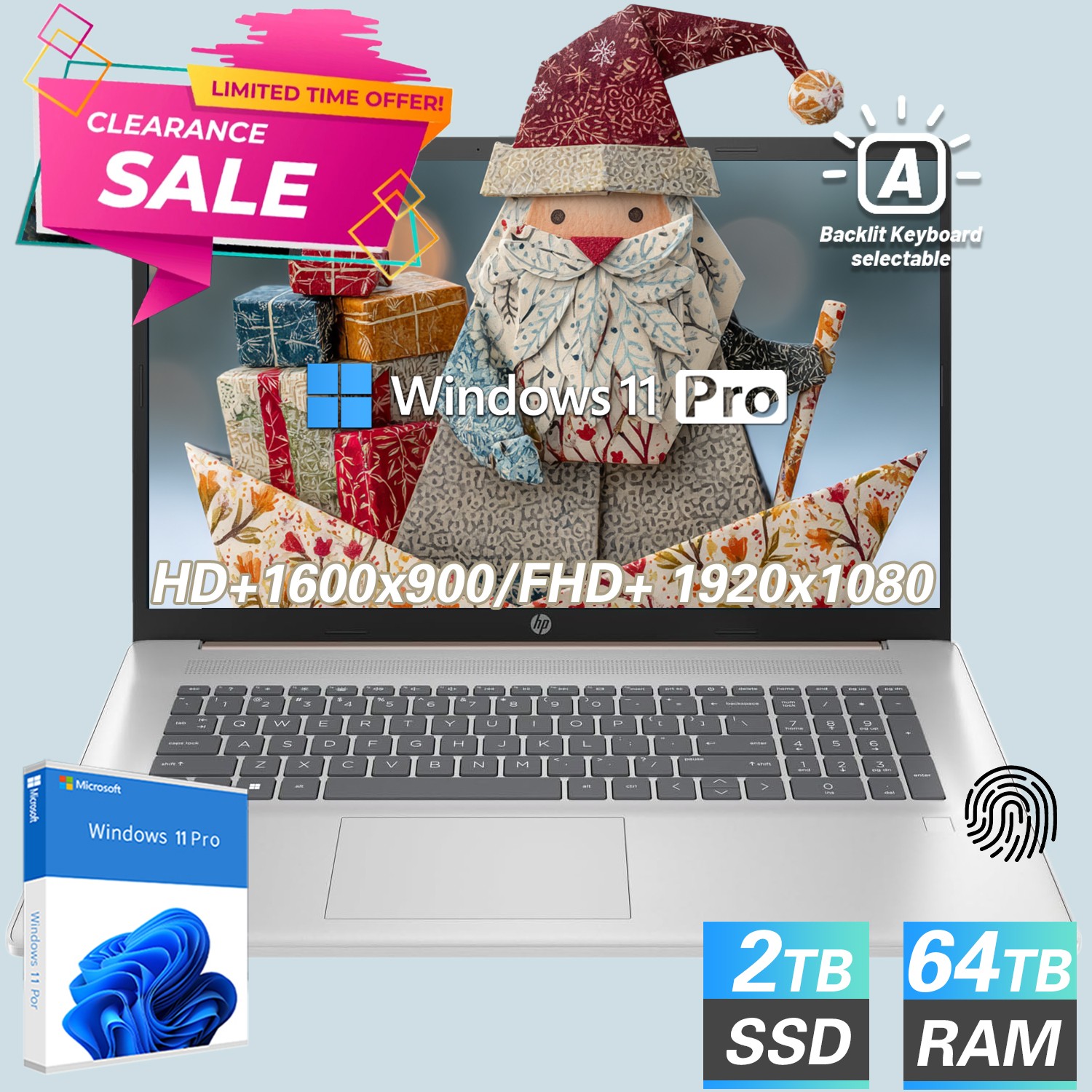 HP 17.3″HD Laptop – Backlit Intel Core i5-1334U Win11Pro – UPTO 64GB RAM 2TB SSD