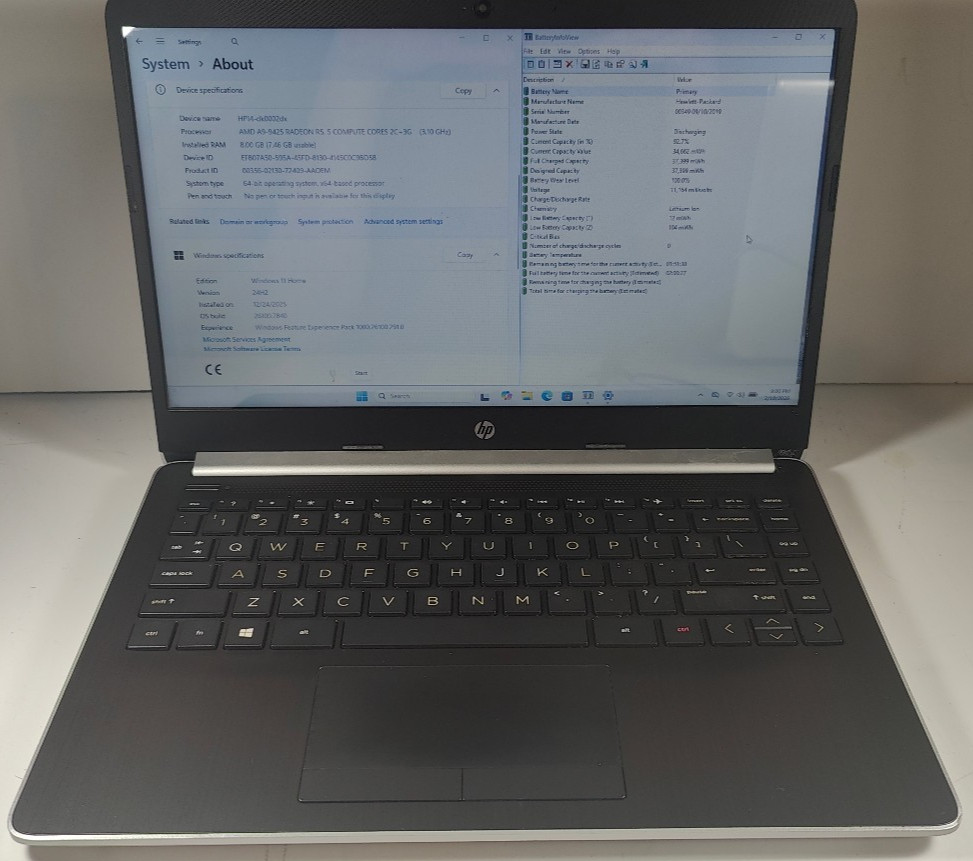 HP 14-dk0002dx Laptop AMD A9-9425 3.10GHZ 14″ HD 8GB RAM 128GB SSD Windows 11