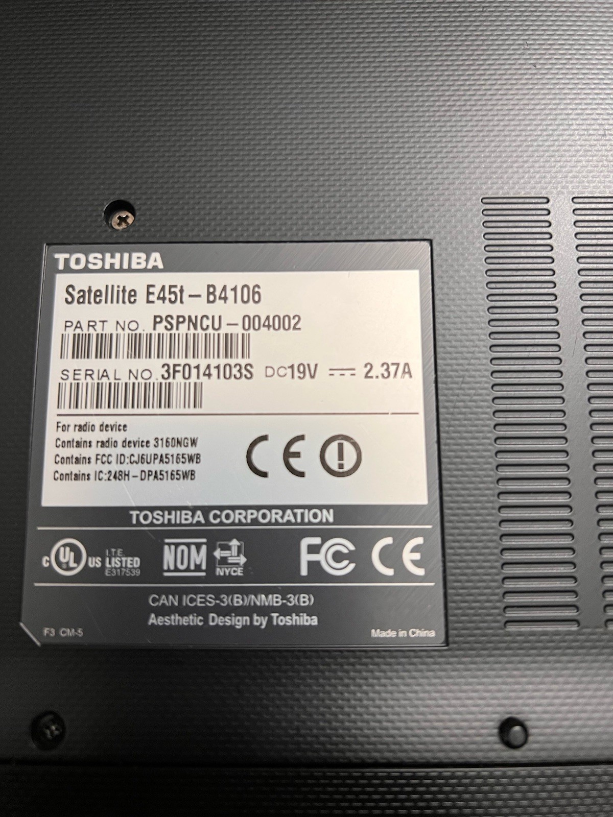 Toshiba Satellite laptop E45t-B4106 intel i5 for parts.