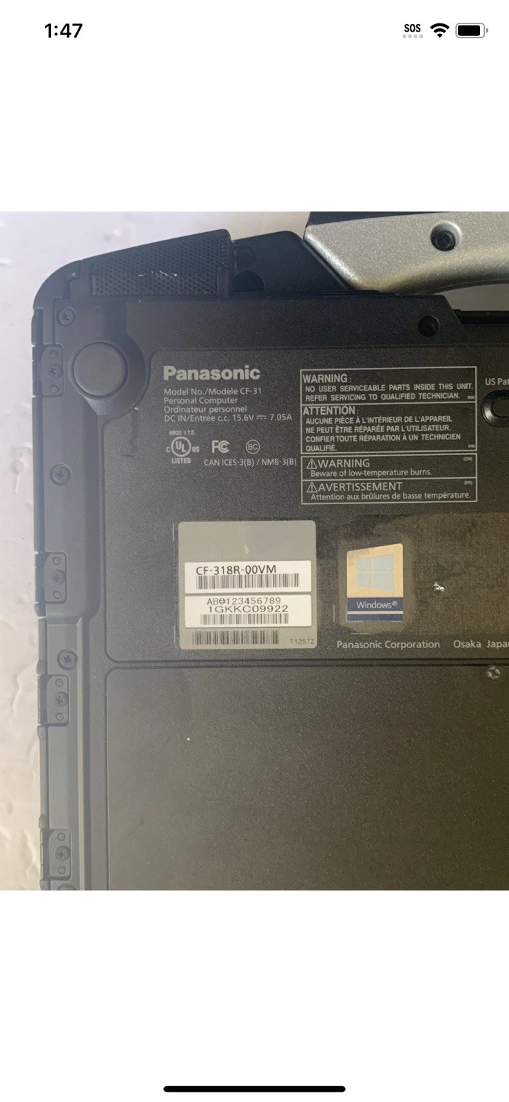 Panasonic Toughbook CF-31 MK6 i7-7600U Touch 16GB 256 SSD Win11pro 4G/DVD -Clean