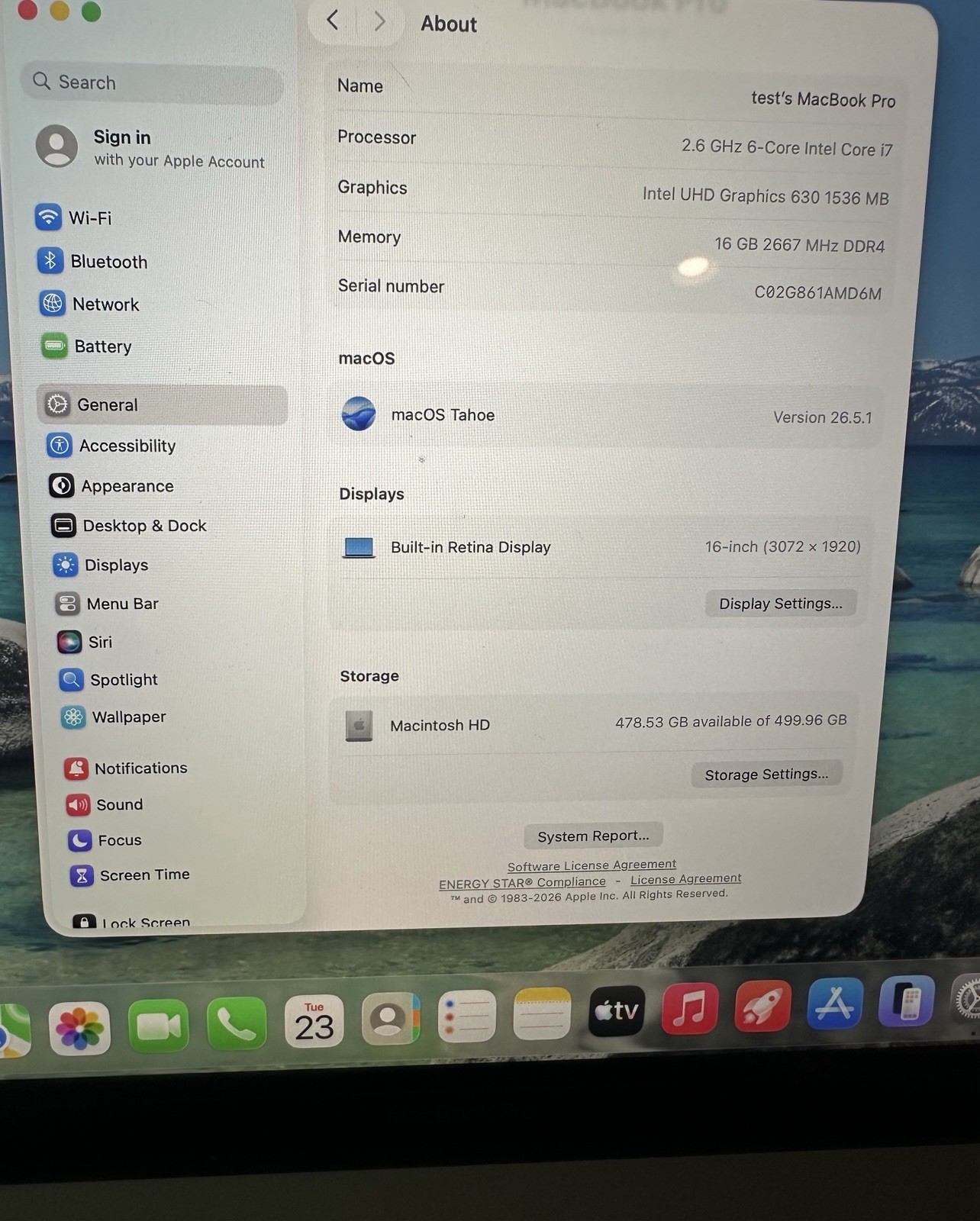 Apple MacBook Pro Laptop 16 Inch Display i7 16GB RAM 500GB Space Gray W Charger