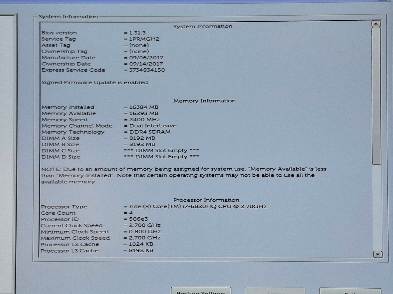 Dell Precision 7510 i7-6820HQ Nvidia M1000M 16GB 256 NVMe Wifi BT Webcam Win11P