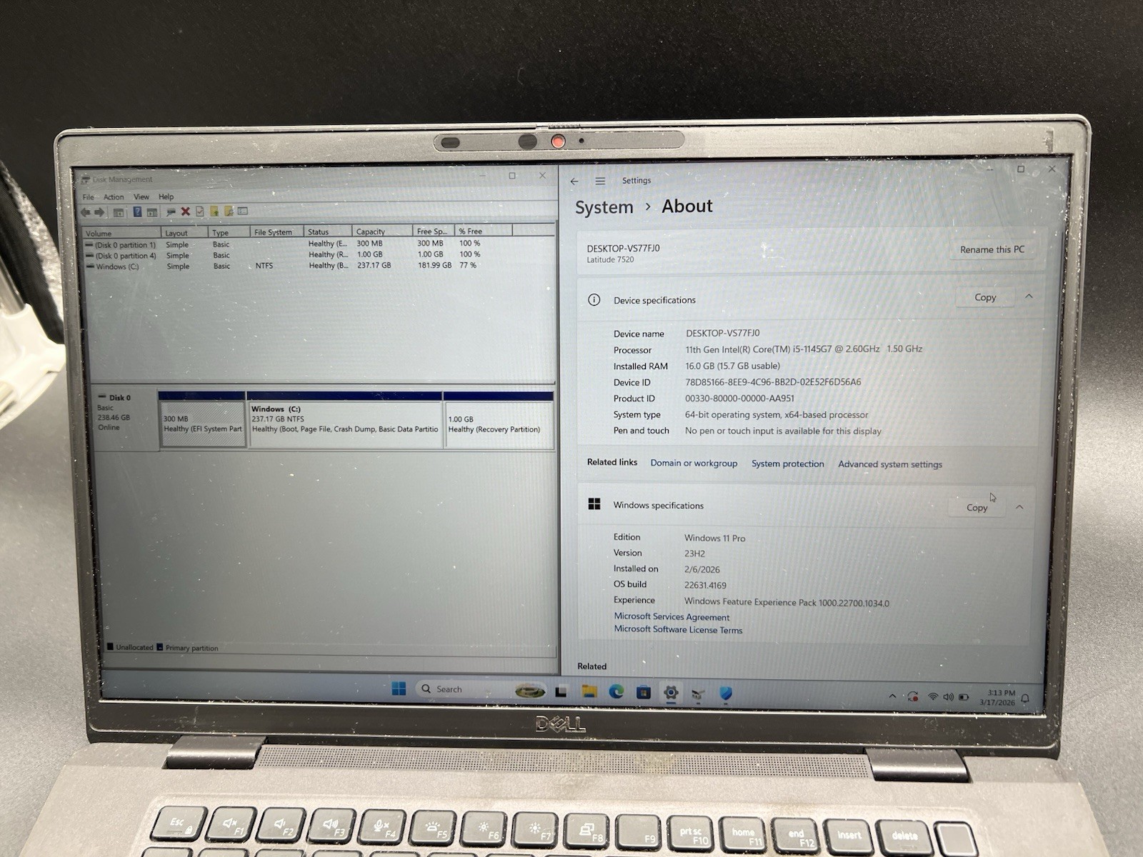 Dell Latitude 7520 15.6″ Intel i5-1145G7 2.6GHz 16GB RAM 256GB NVMe NVMe Win11P