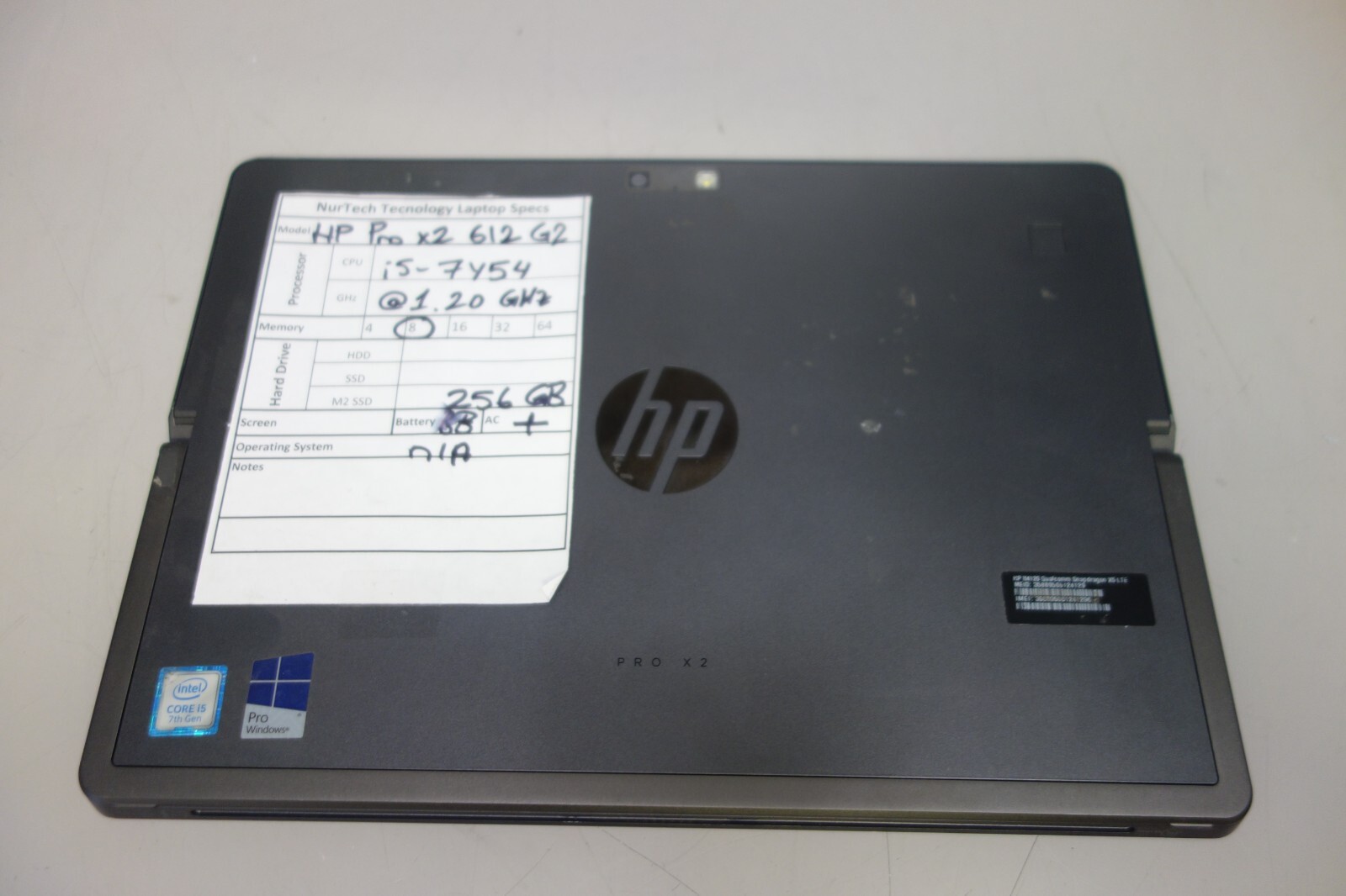 HP Pro x2 612 G2 12″ i5-7Y54 1.2GHz 8GB/256GB m2 SSD [NO OS] Tablet [BAD BTRY]AC
