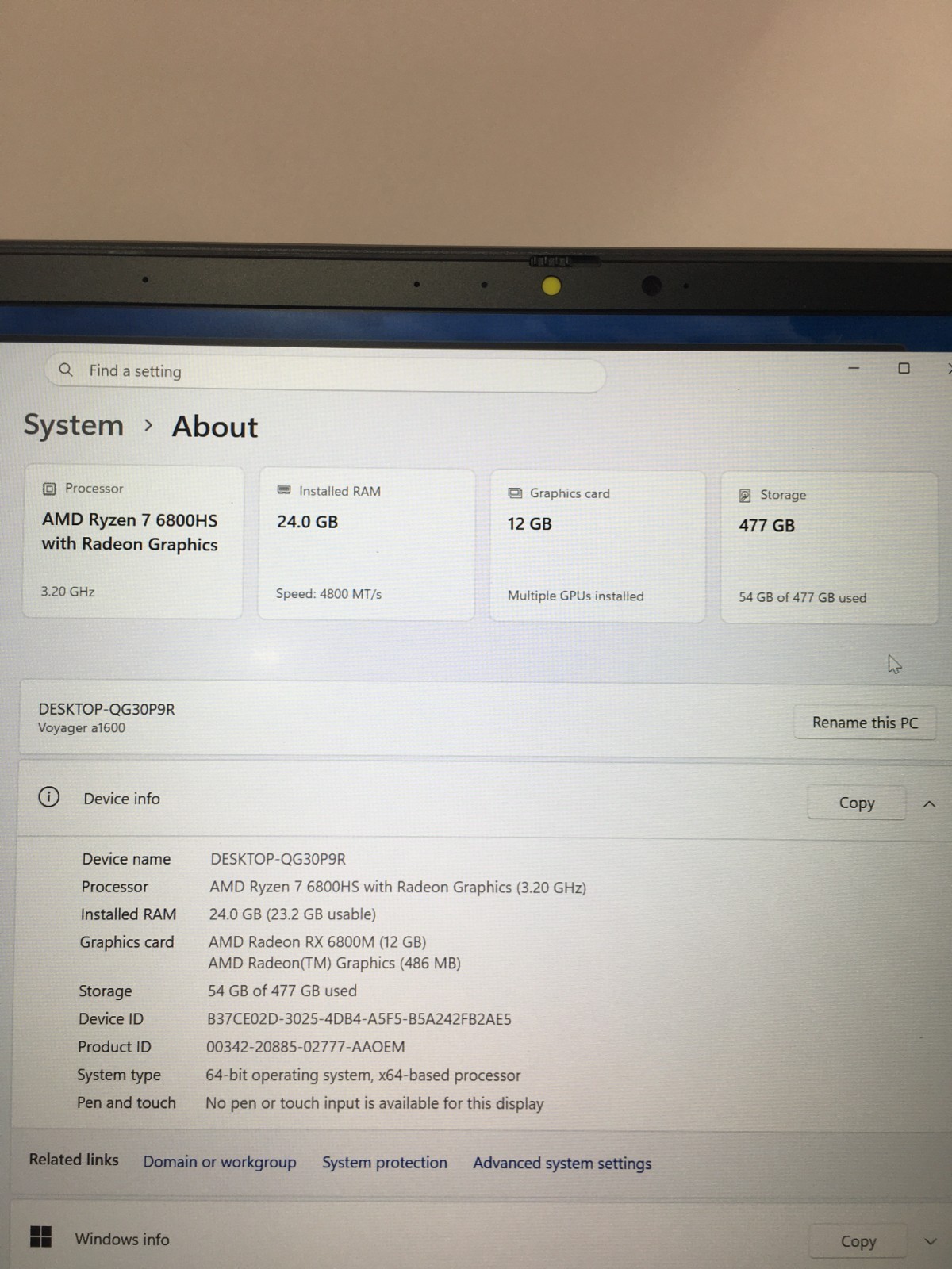 Corsair Voyager A1600 – Ryzen 7 6800HS, Radeon 6800M, 16GB DDR5, 512GB NVMe