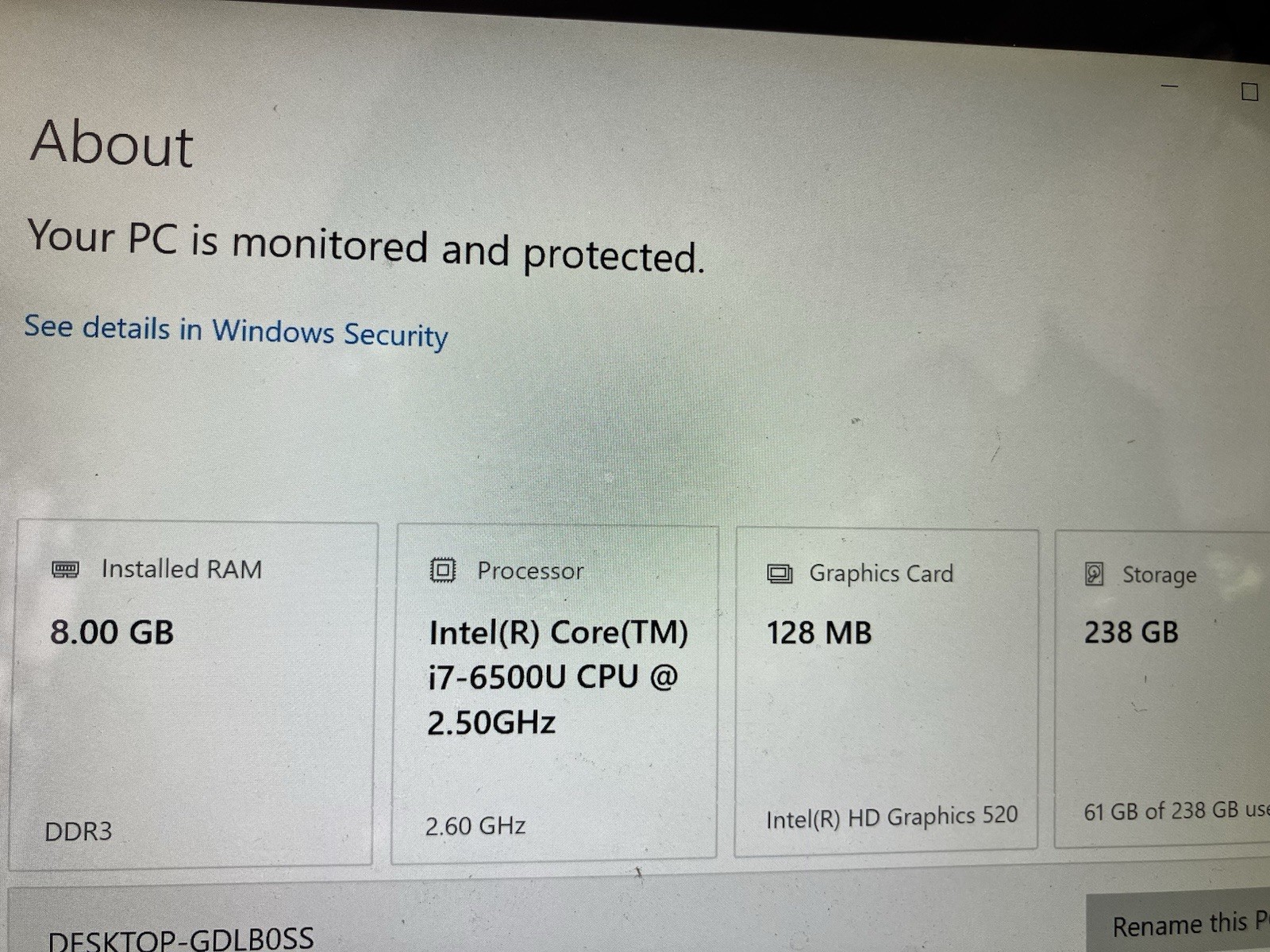 DELL INSPIRON 15-7000 LAPTOP COMPUTER INTEL CORE i7-6500U 2.50GHz 8 GB RAM 238GB