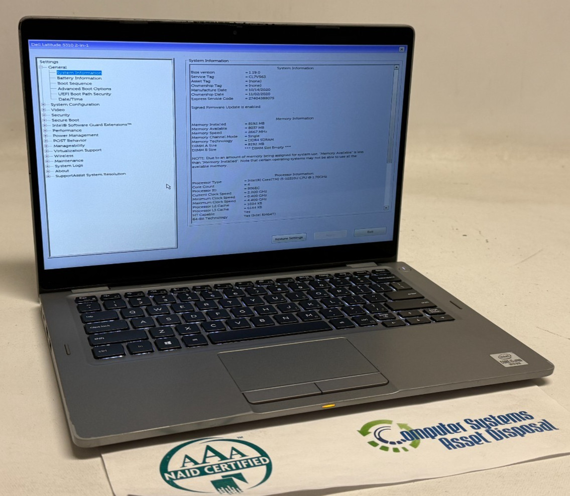 Dell Latitude 5310 2in1 13.3″ (i5-10310u – 8GB RAM – 256GB SSD – Win11Home)