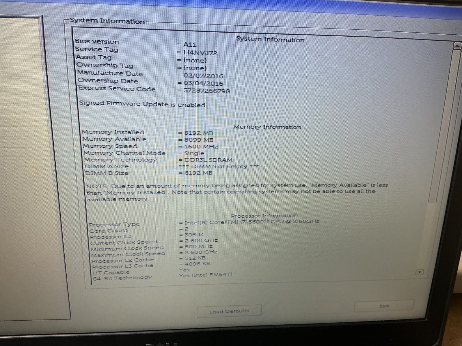 Dell latitude E5550 laptop core i7-5600U 2.60GHz 8GB Ram Windows 10 Pro