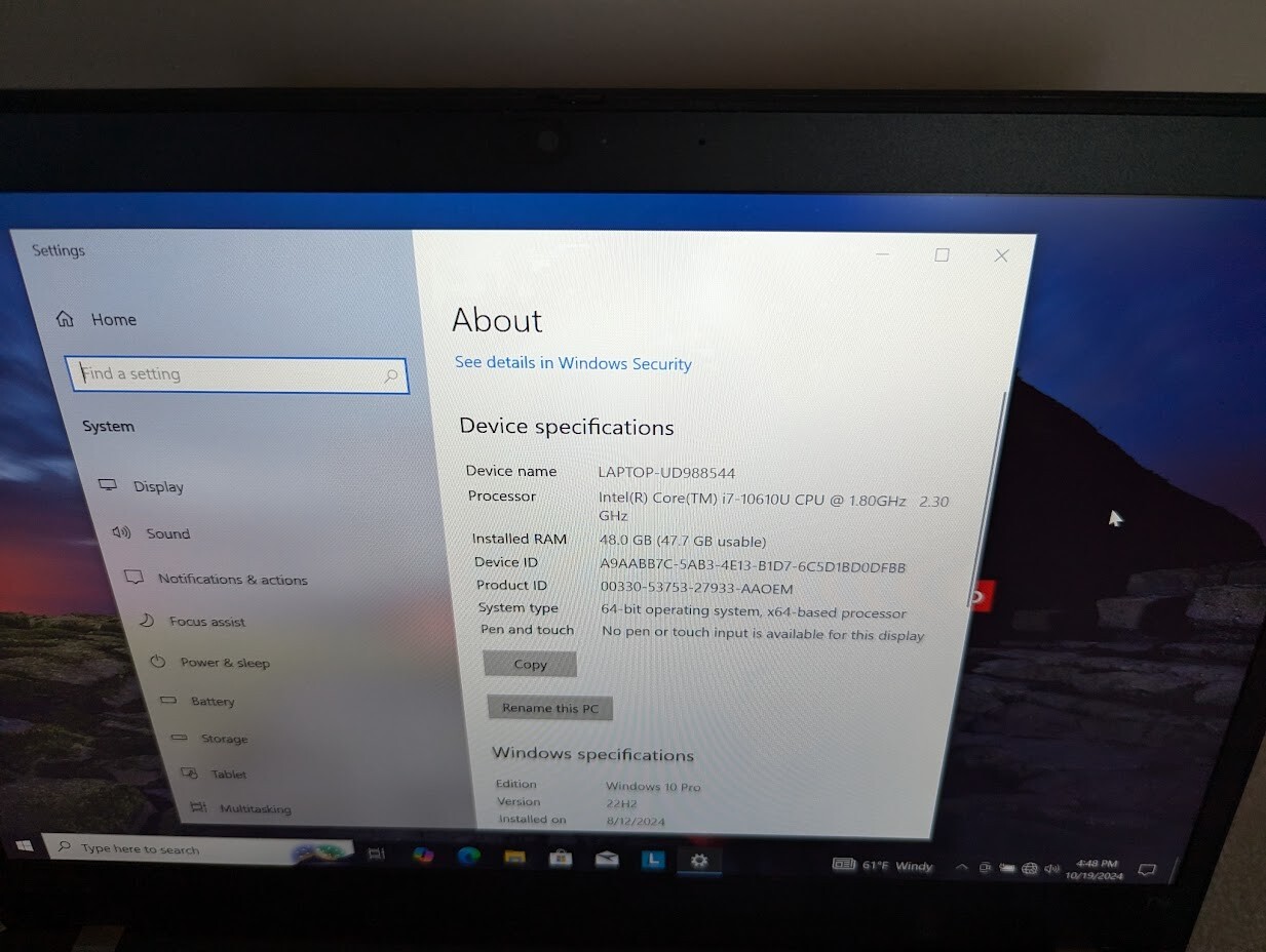 Lenovo Thinkpad T14 G1 i7-10610U 48GB RAM/500 GB SSD – Win 10 Pro