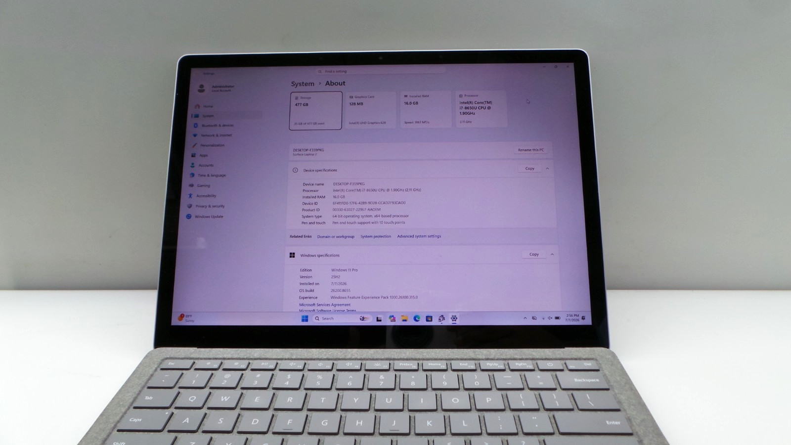 Microsoft Surface Laptop 2 | 13.5″ Touch | i7-8650U 1.90GHz 16GB RAM 512GB SSD
