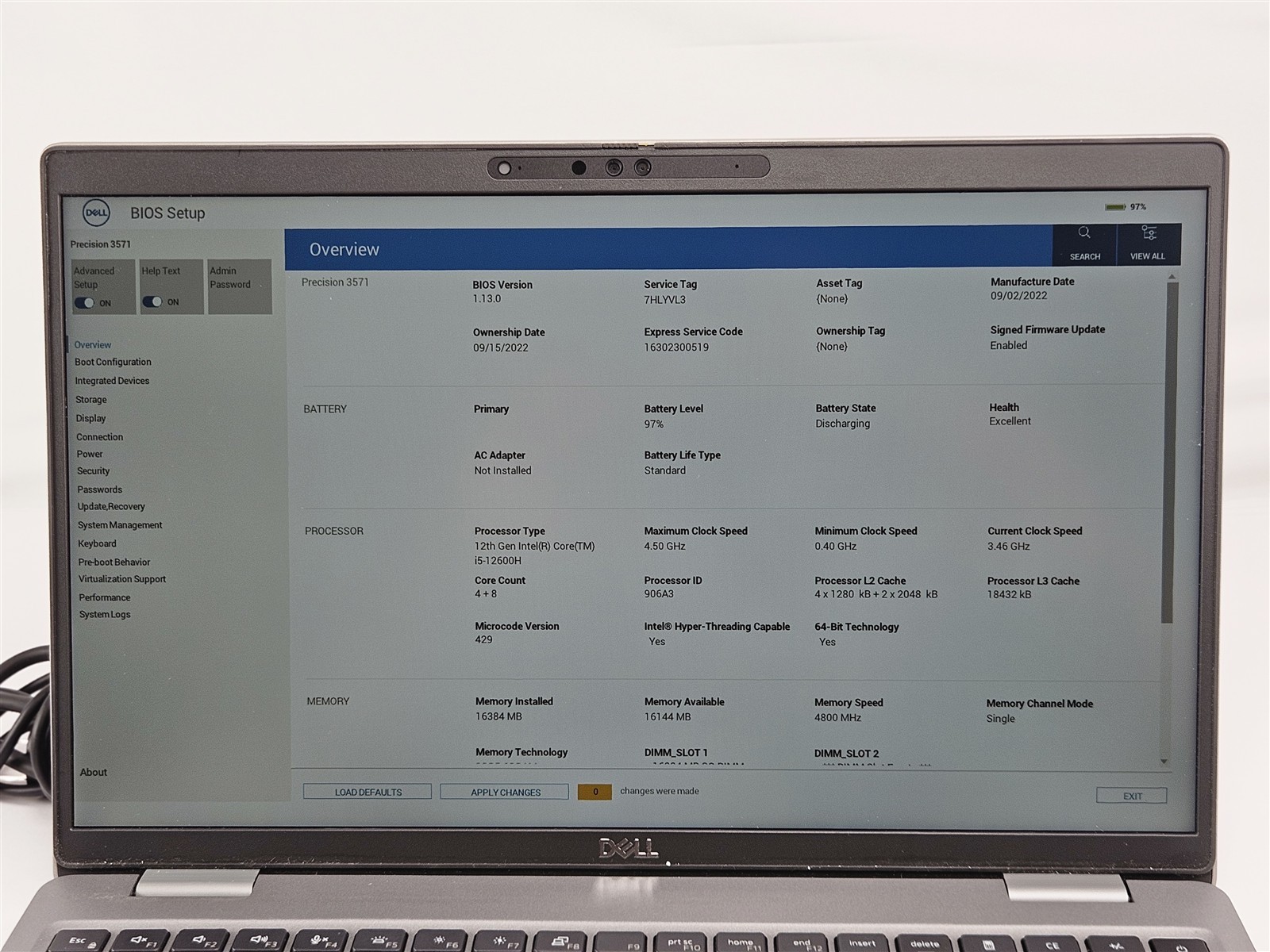Dell Precision 3571 Intel Core i5-12600H 16GB 256GB SSD 15.6″ Nvidia T600
