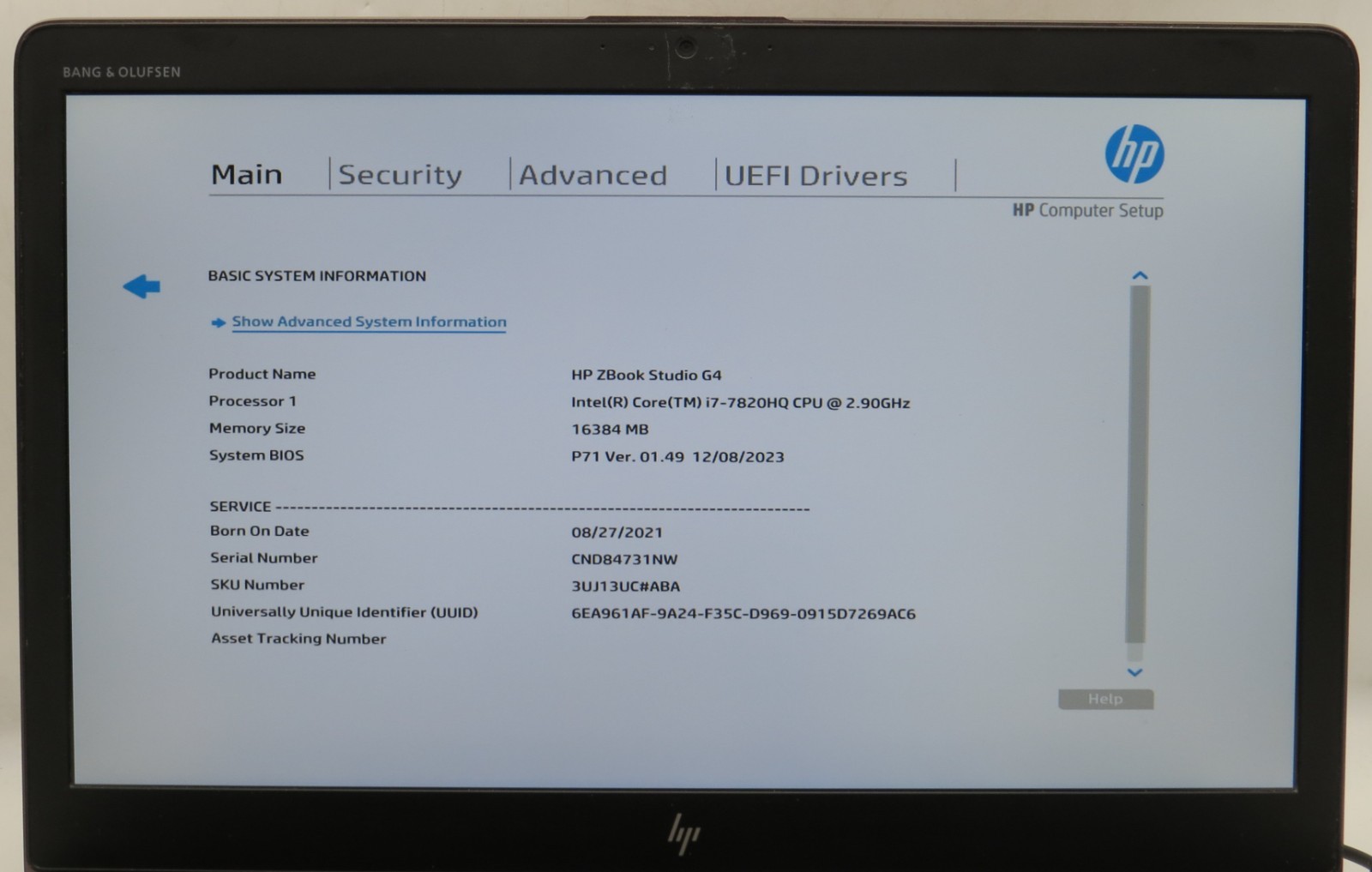 HP Zbook Studio G4 i7-7820HQ @ 2.9GHz 16GB DDR4 256GB M.2 No OS