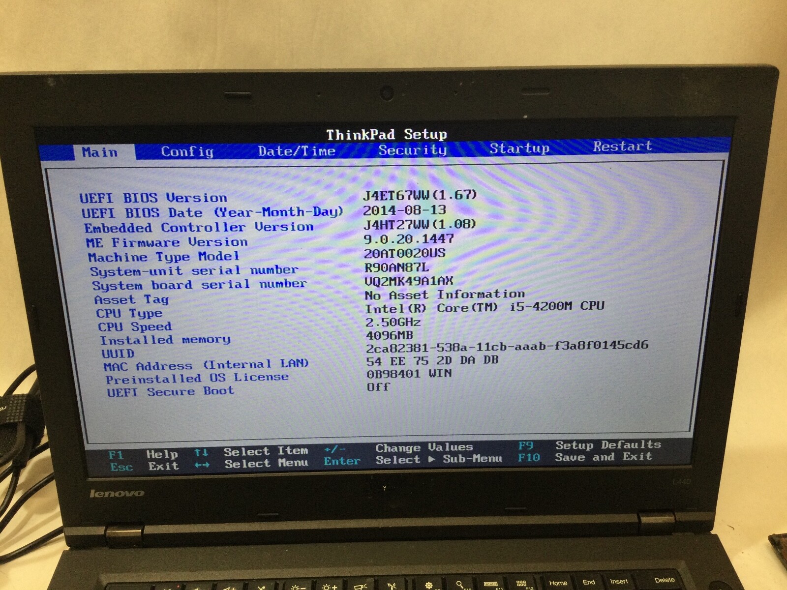LENOVO THINKPAD L440 – BOOTS TO BIOS – INTEL I5 4200M – NO RAM – READ DESCRIP-BB