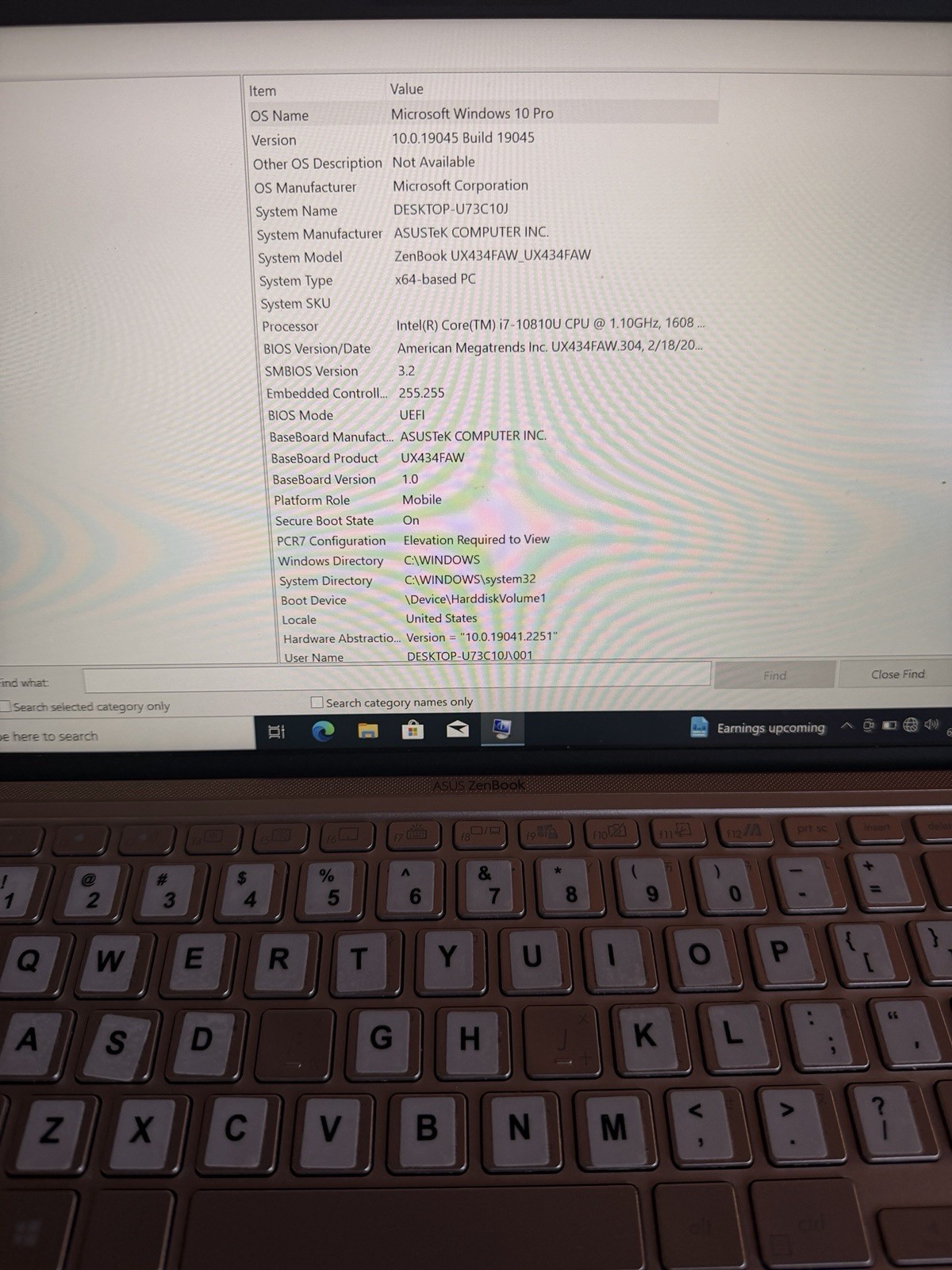 ASUS ZenBook UX434FAW i7-10810U 32GB RAM 256GB SSD 14” Win10 Pro Tested