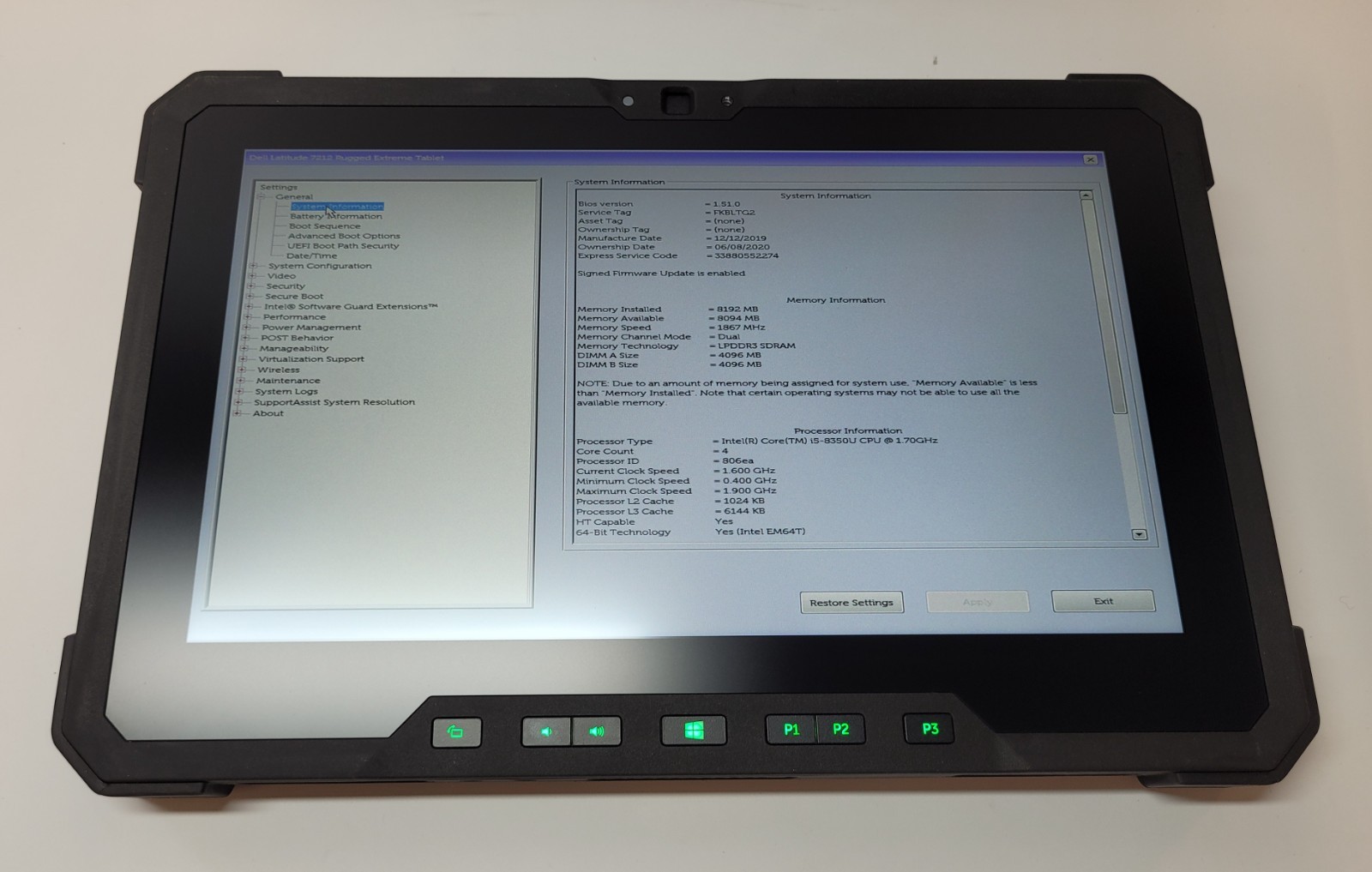 Dell Latitude 7212 Rugged Tablet i5 256GB 8GB RAM RUGGED TABLET