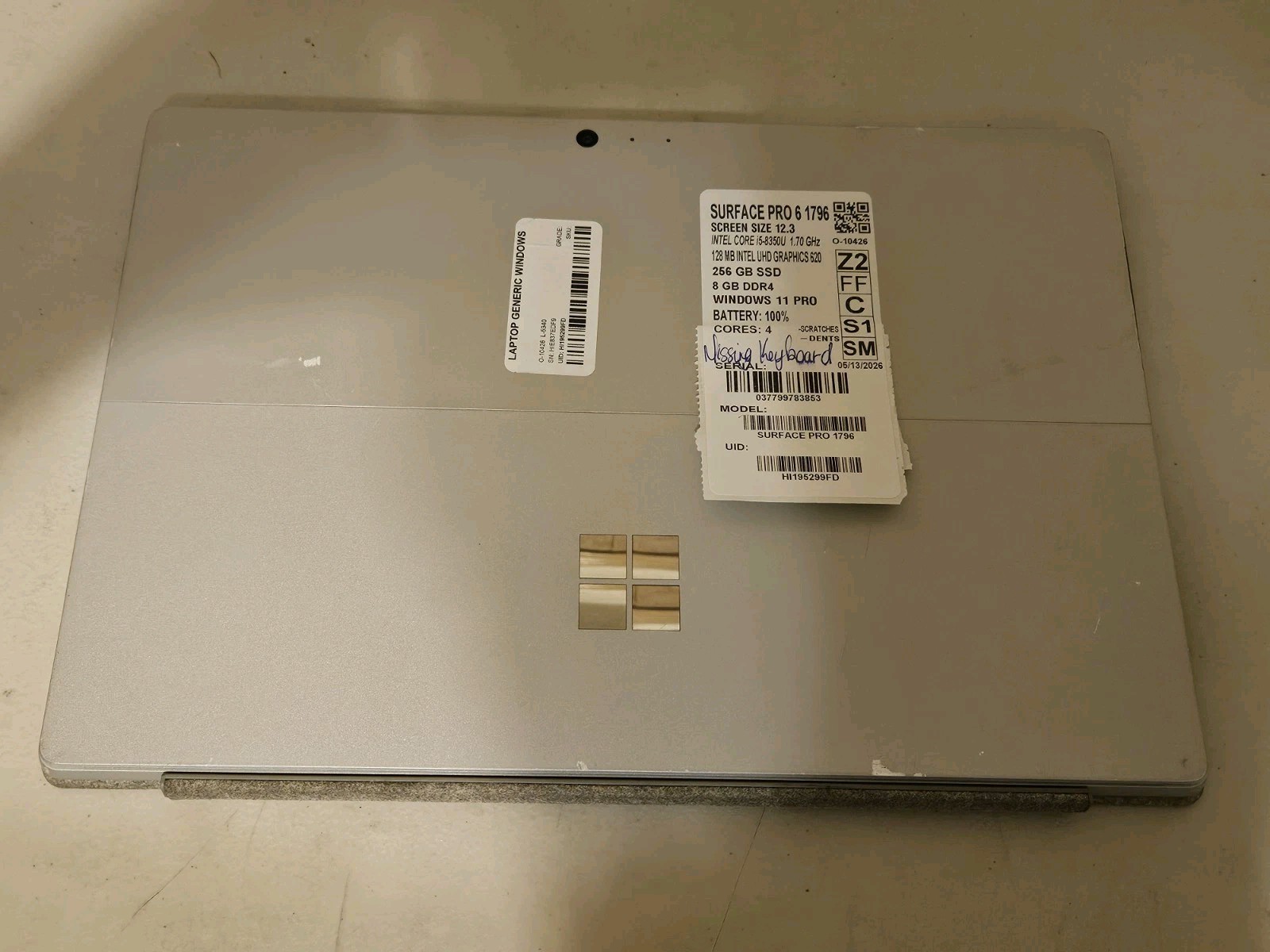 Microsoft Surface Pro 6 1796 Core i5-8350U 1.70GHz 8GB 256GB Win 11 Pro READ