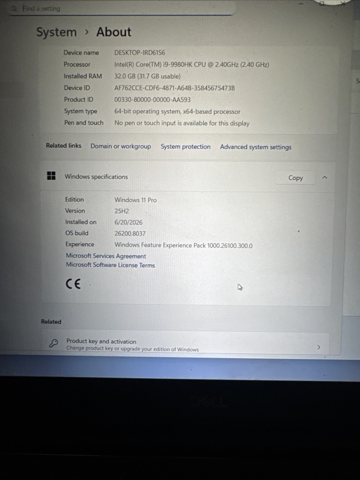 Dell Precision 5540 i9-9980HK 32GB RAM 500GB SSD 15.6” FHD READ!