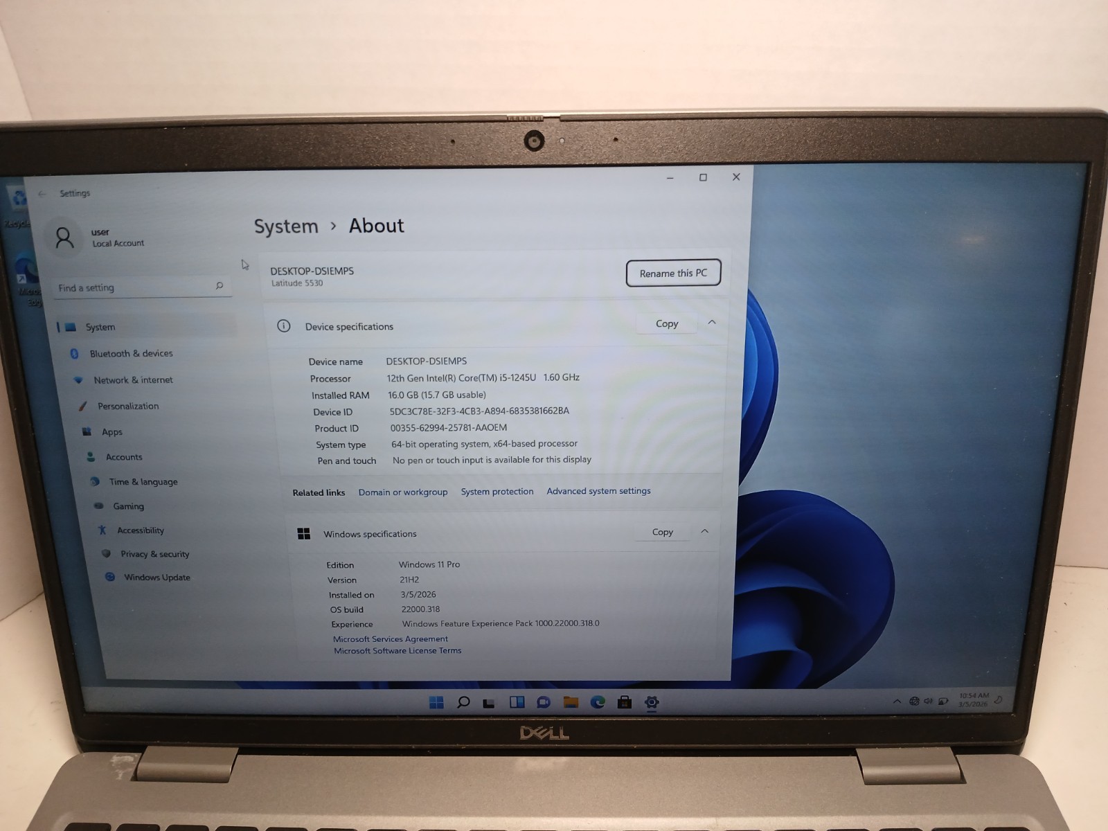 Dell Latitude 5530 15.6″ i5-1245U 1.6GHz 16GB RAM 256GB SSD Win11 #97
