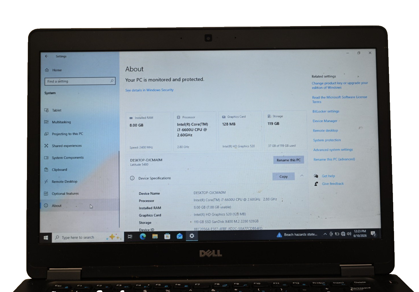 Dell Latitude 5480 i7-6600u 2.6GHz 8GB RAM 128GB SSD Windows 10 Pro