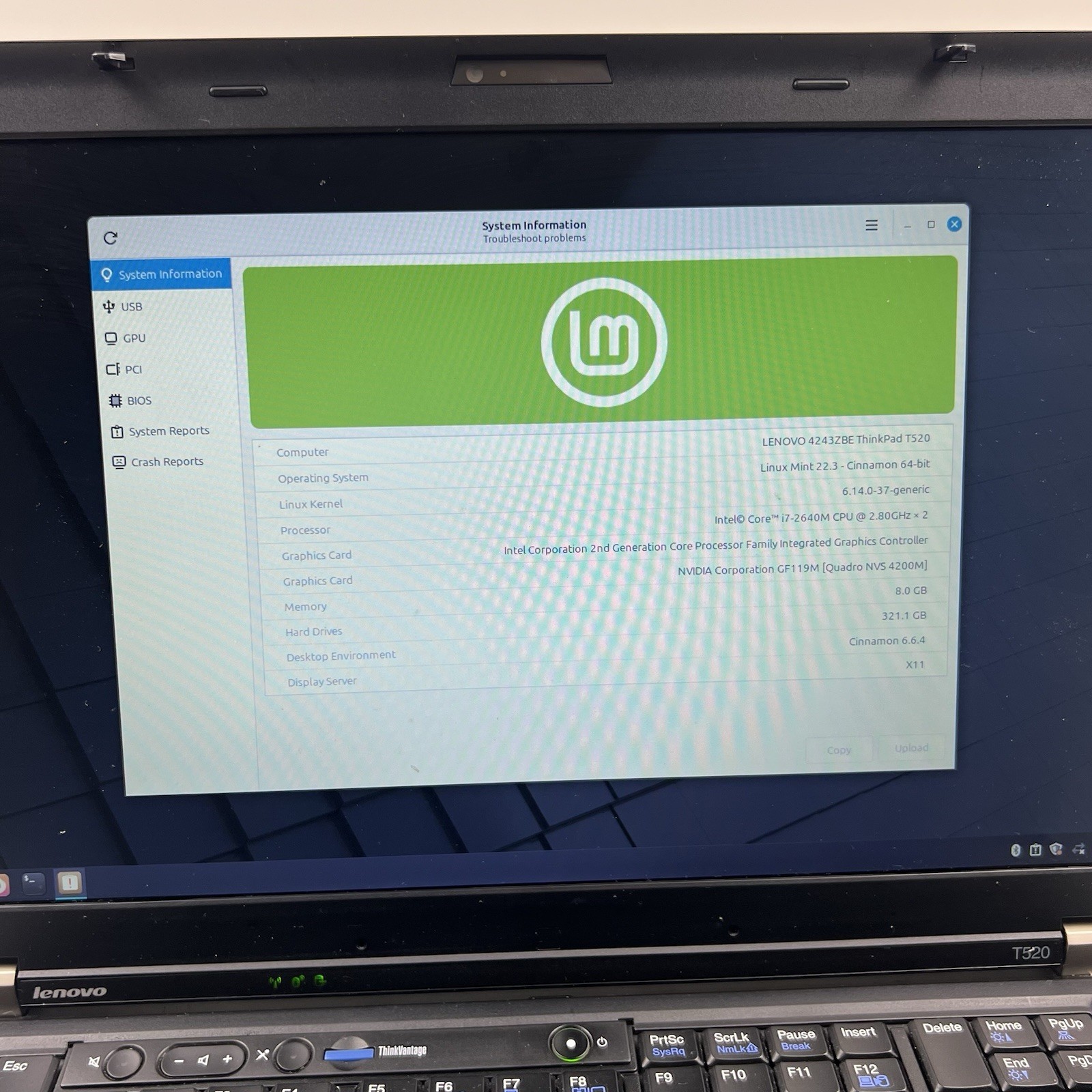 Lenovo ThinkPad T520 Intel i7-2640M 8GB 320GB HDD Linux Mint OS w/Charger|ELP100