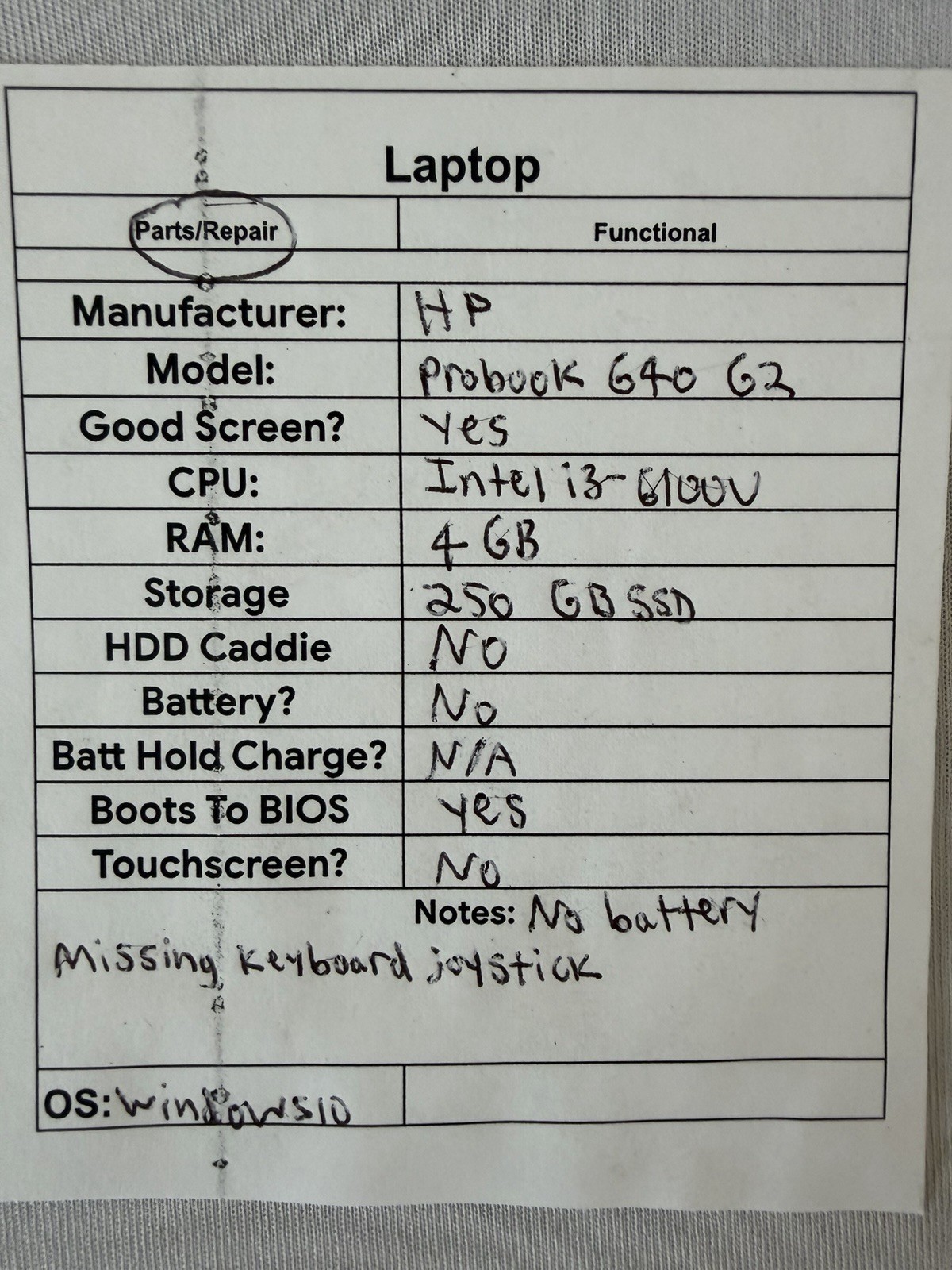 HP Probook 640 G2 Laptop – Good Screen – Intel i3-6100 – RAM 4 GB – Read Des