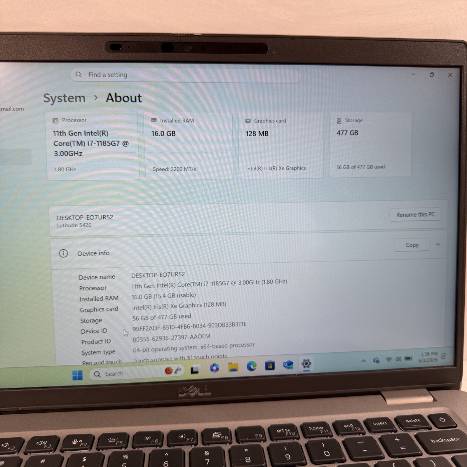 Dell Latitude 5420 14″ i7-1185G7 3.0GHz 16GB 512GB Xe Graphics Win 11 Pro #H979