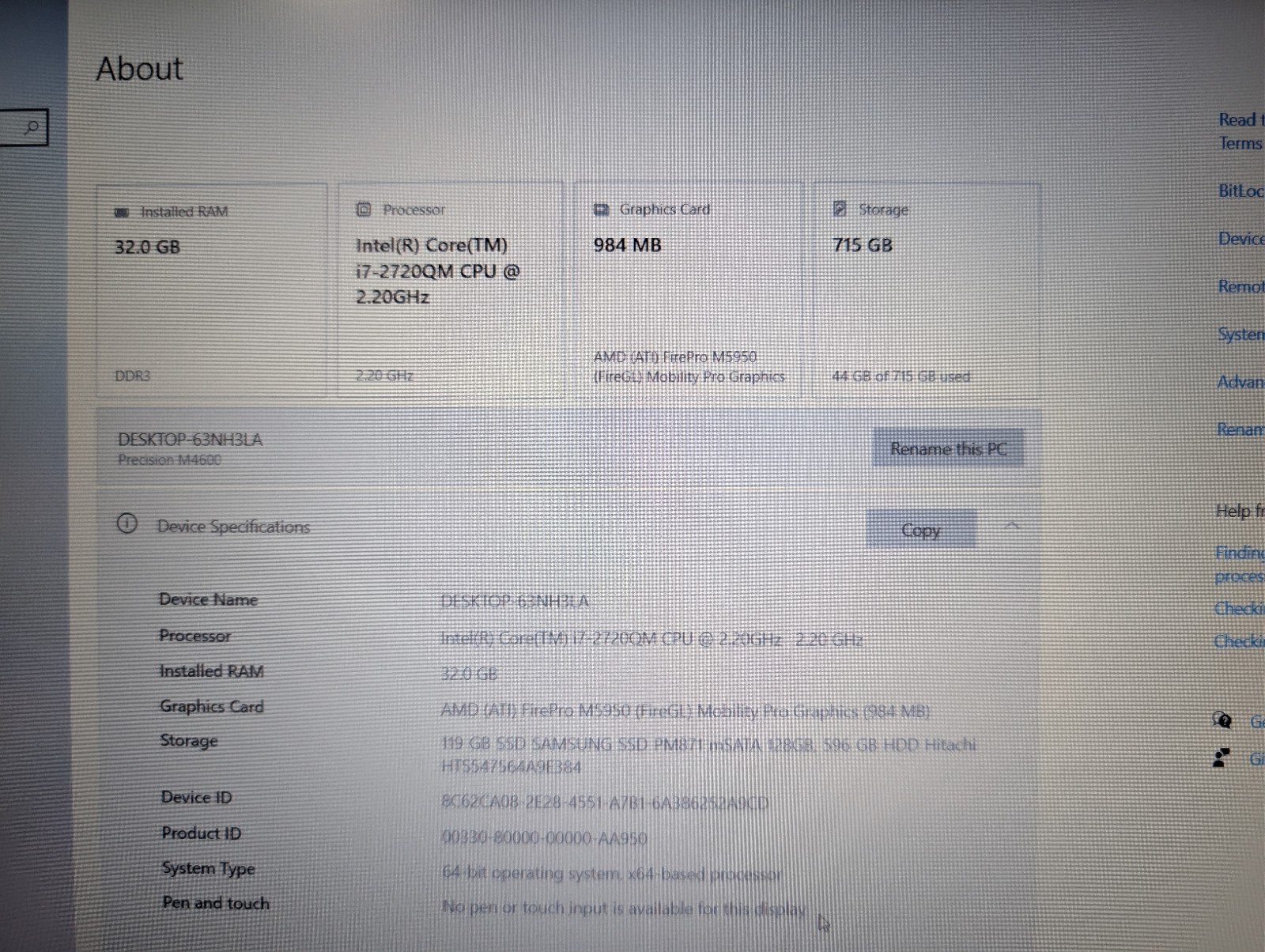 DELL PRECISION M4600 | i7-2720QM 32GB 128GB SSD + 500GB HDD | Backlit Win 10 Pro