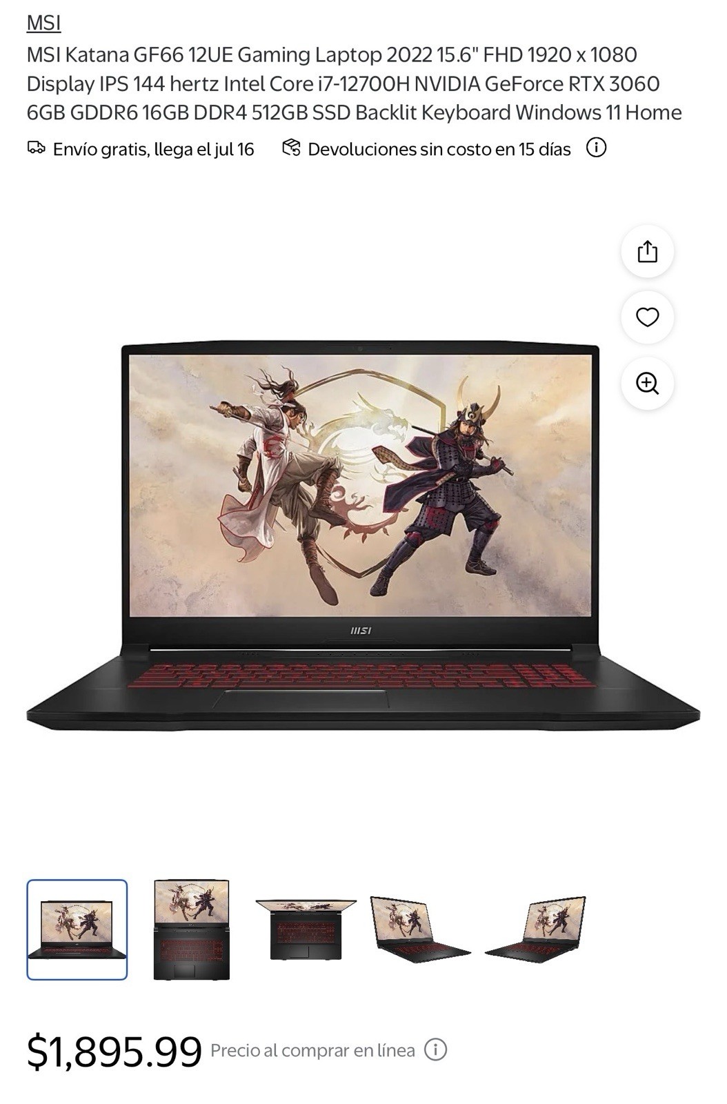 MSI Katana GF66 12UE Intel i7-12700H GeForce RTX 3050 Ti 4GB 32Gb DDR4 4TB SSD