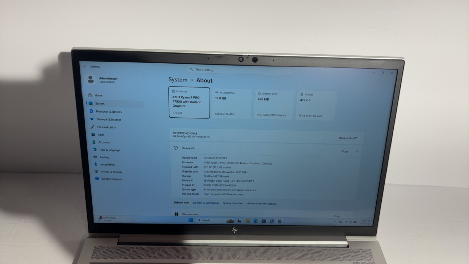HP EliteBook 855 G7 AMD Ryzen 7 PRO 4750U 16GB 512GB SSD Touchscreen AMD Radeon