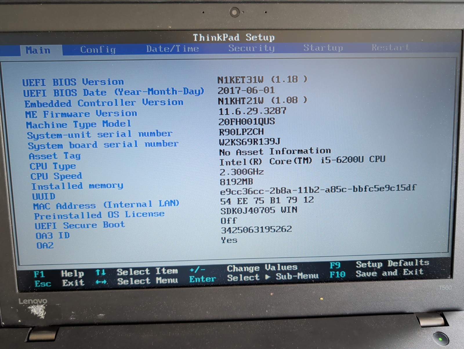 Lenovo ThinkPad T560 Laptop i5-6200U 2.3GHz 8 GB RAM No SSD/OS w/Power Adapter