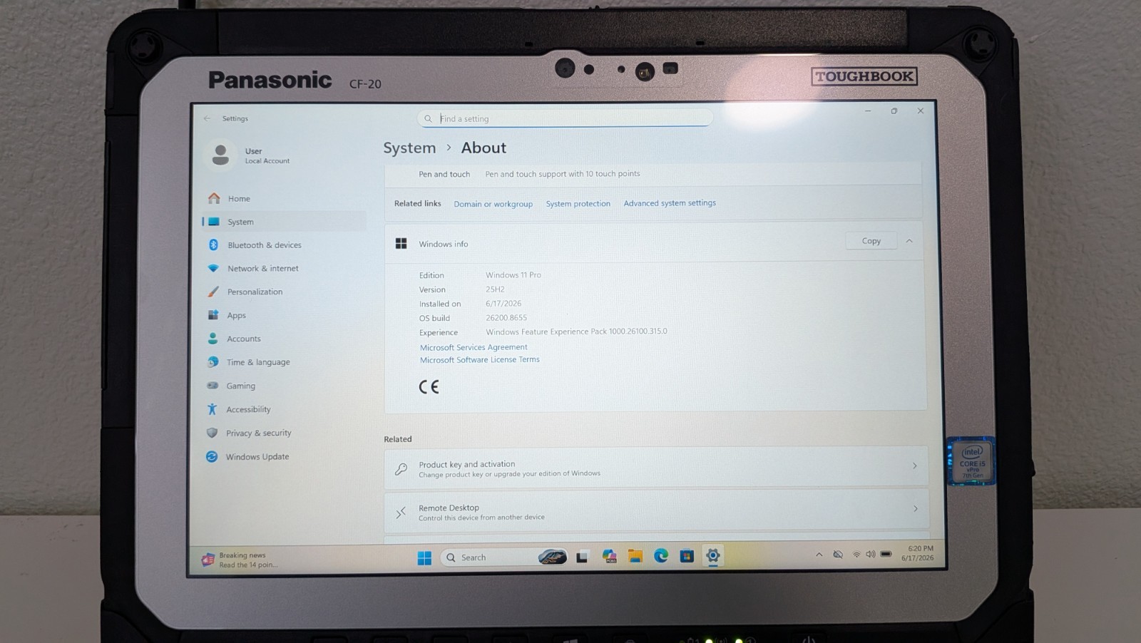 Panasonic Toughbook CF-20 Intel Core i5-7Y57 1.2GHz 8GB RAM 256GB SSD Win11 Pro