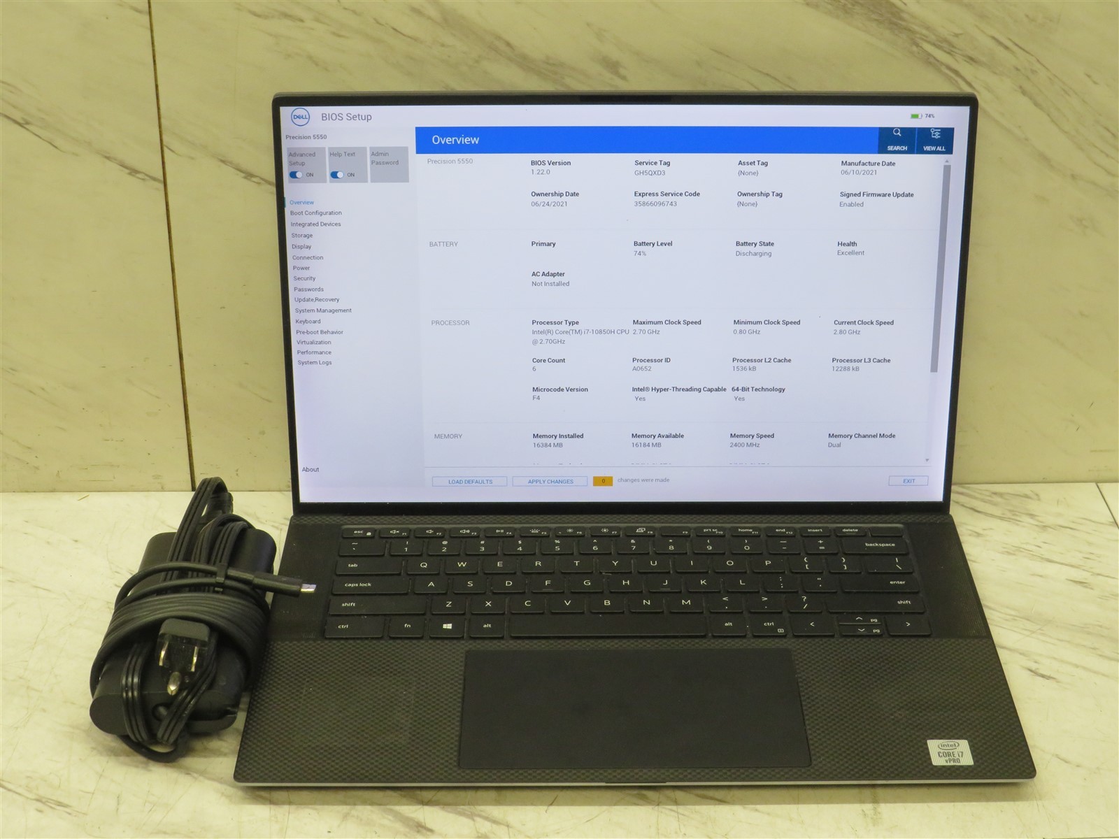 Dell Precision 5550 Laptop Intel i7-10850H@2.7GHz 16GB RAM BATT NVIDIA T1000 AC