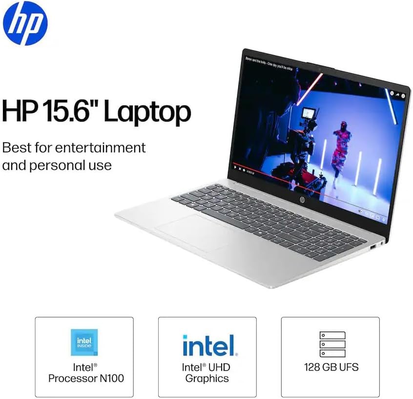 HP 15.6″ Laptop Intel N100 4GB Memory 128GB UFS Natural Silver 15-fd0001dx W11S