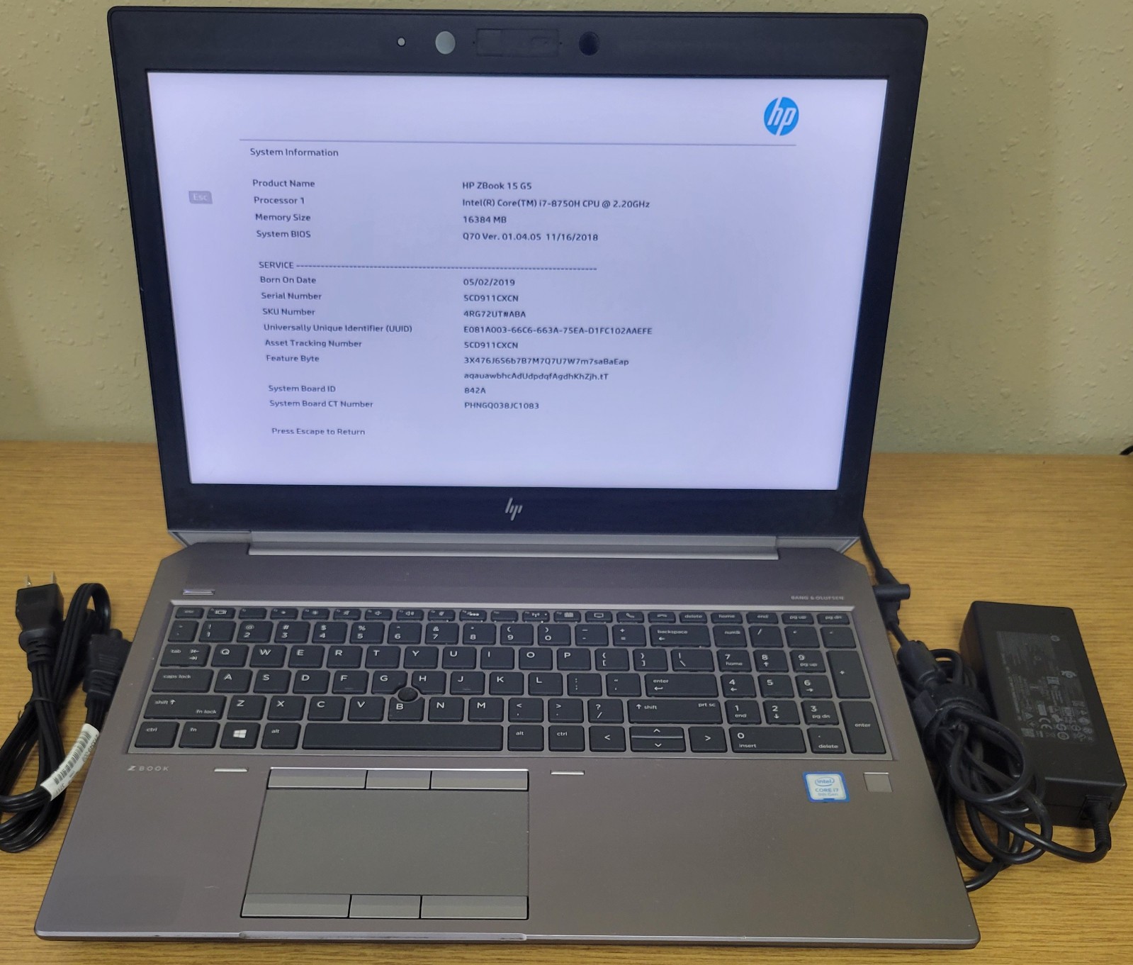 HP ZBook 15 G5 i7-8750H 2.2GHz 16GB 256GB NVMe Quadro P2000 No OS/HDD