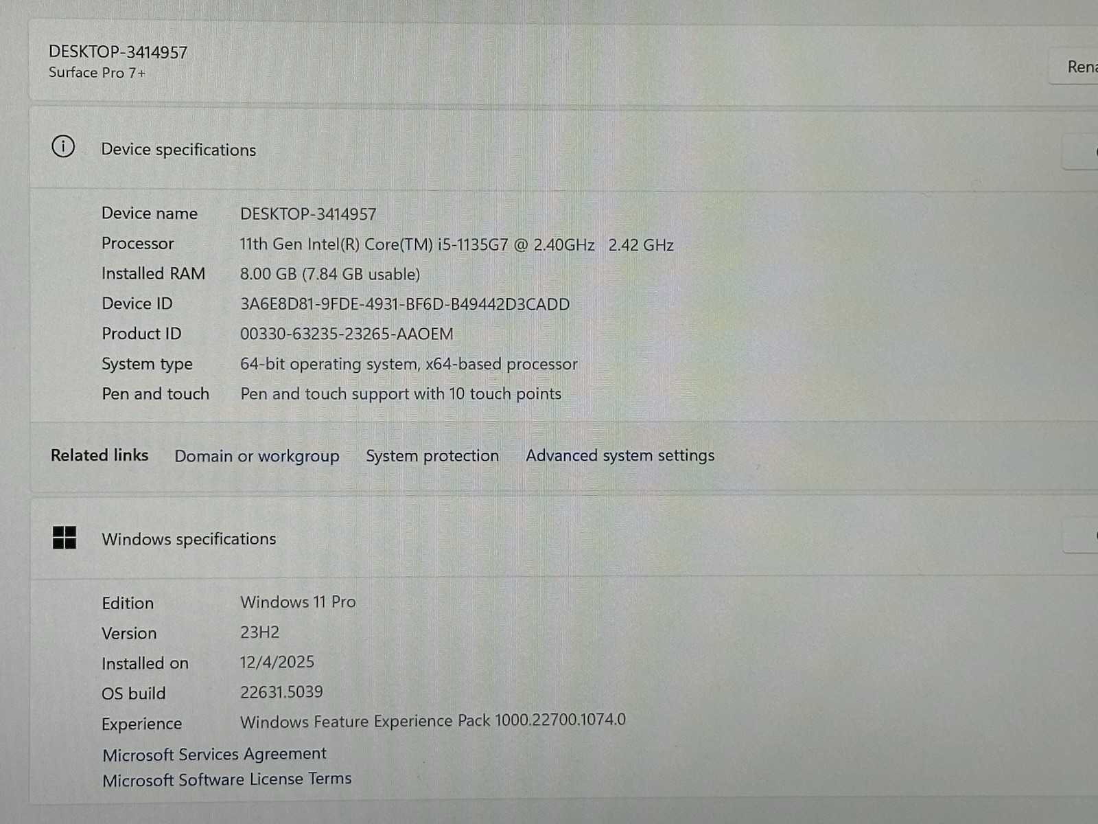 Microsoft Surface Pro 7+ 12.3″ 2736 x 1824 Intel i5-1135G7 8GB LPDDR4 256GB SSD